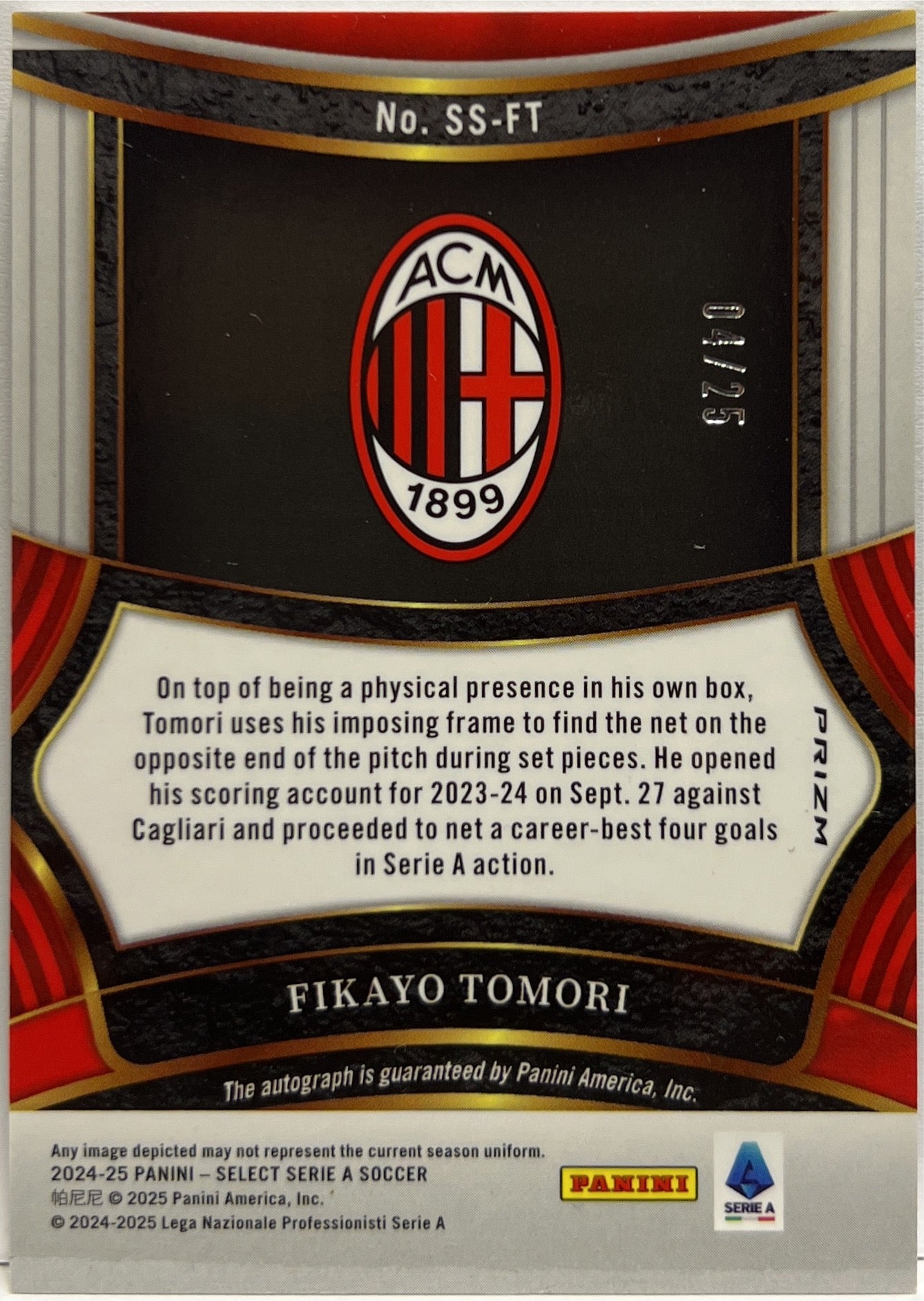 Fikayo Tomori 4/25 Autograph Signature Tie Dye Select Serie A 2024/25