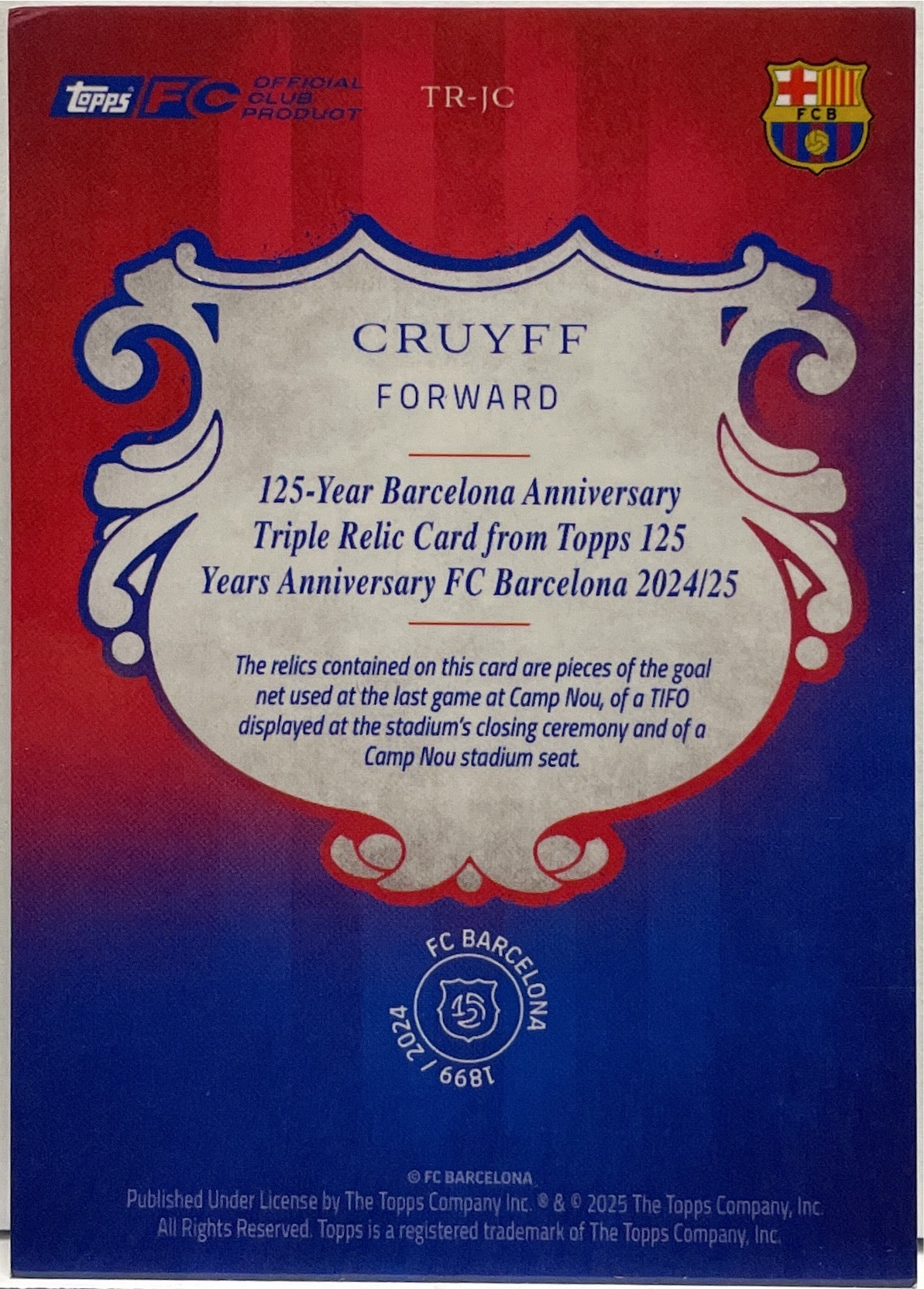 Cruyff 61/125 Patch Triple Relic Topps Barcelona 125 2024/25