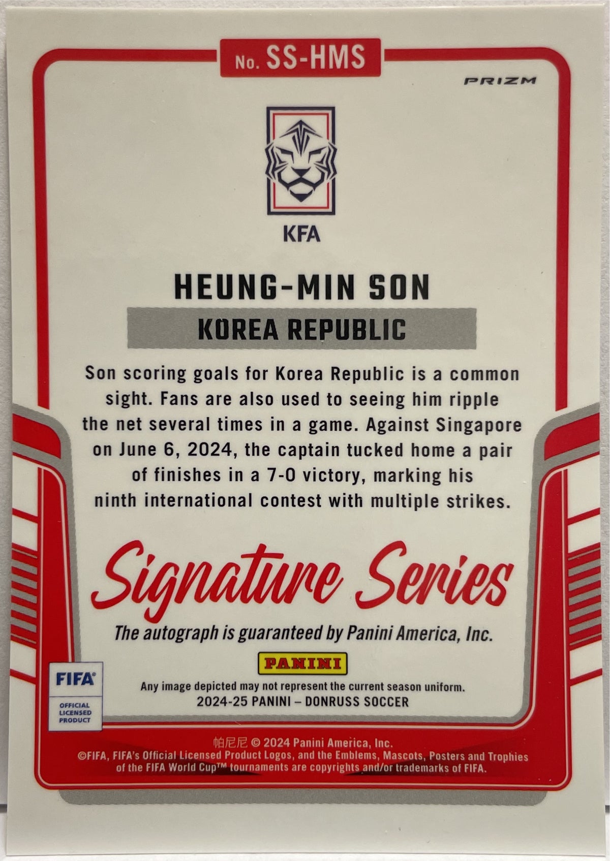 Heung Min Son Autograph Signature Series Pink Panini Donruss Fifa 2024/25