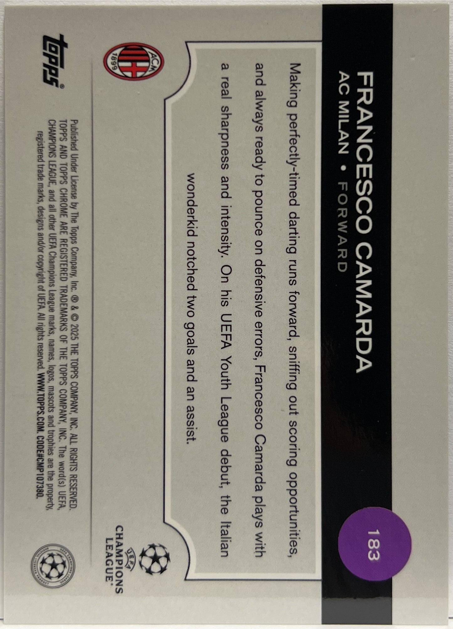 Francesco Camarda Future Stars Starball Topps Chrome UCC 2024/25