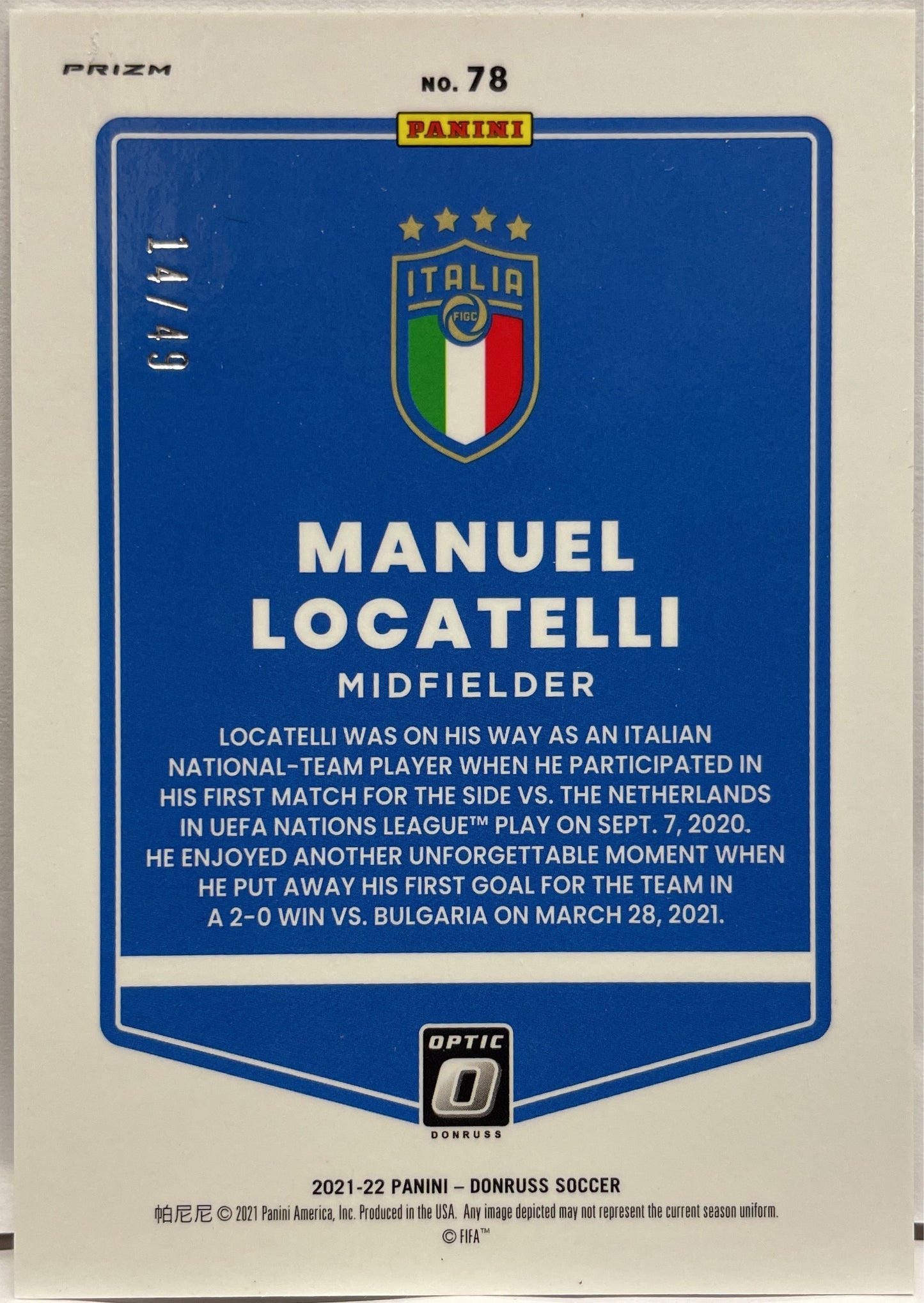 Manuel Locatelli 14/49 Optic Orange Donruss Roat To Qatar 2021/22