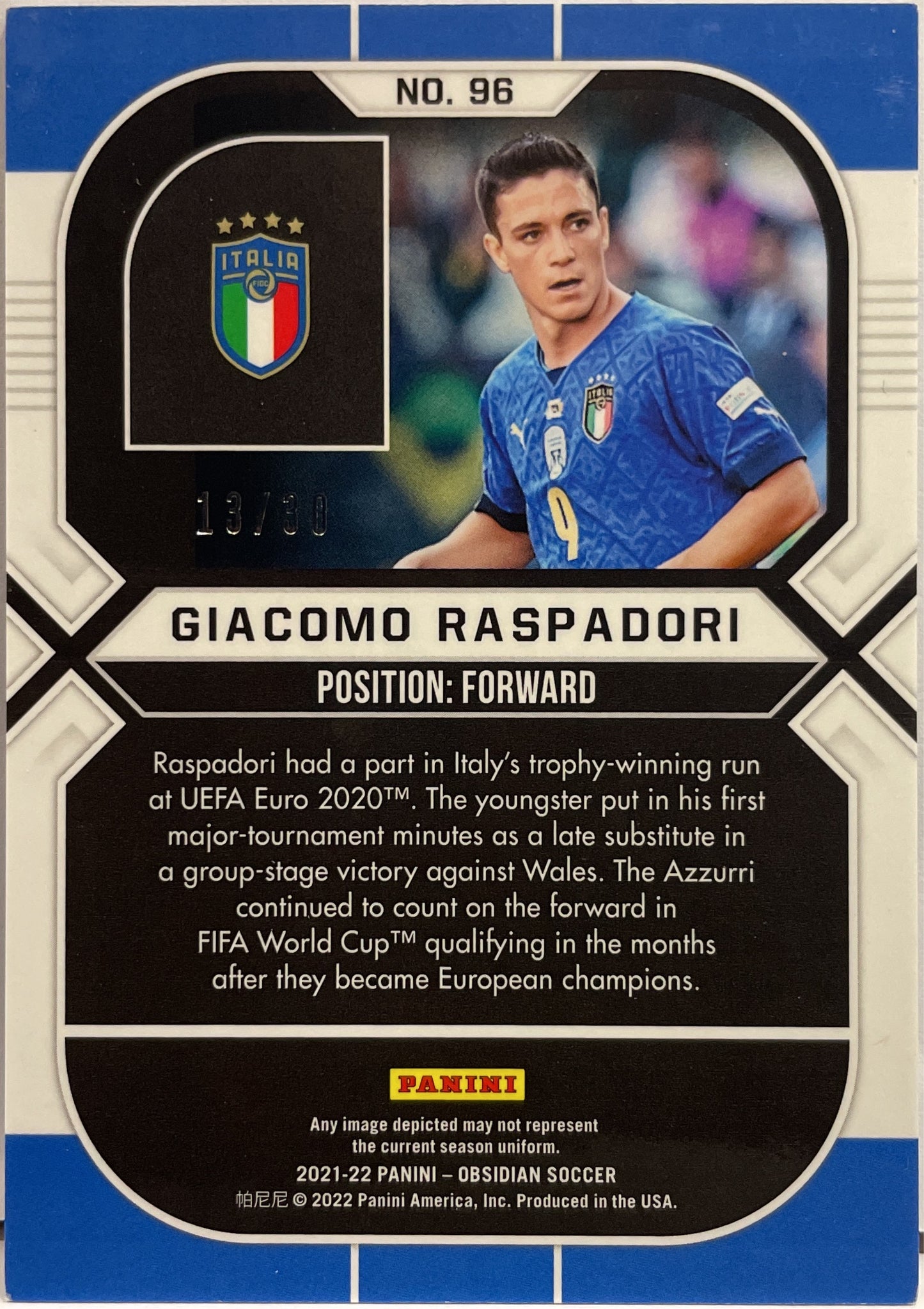 Giacomo Raspadori 13/30 Rookie Obsidian 2021/22