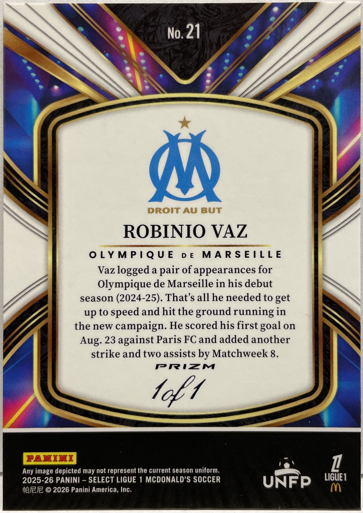 Robinio Vaz 1/1 Rookie Future Black Panini Select Ligue 1 2025/26