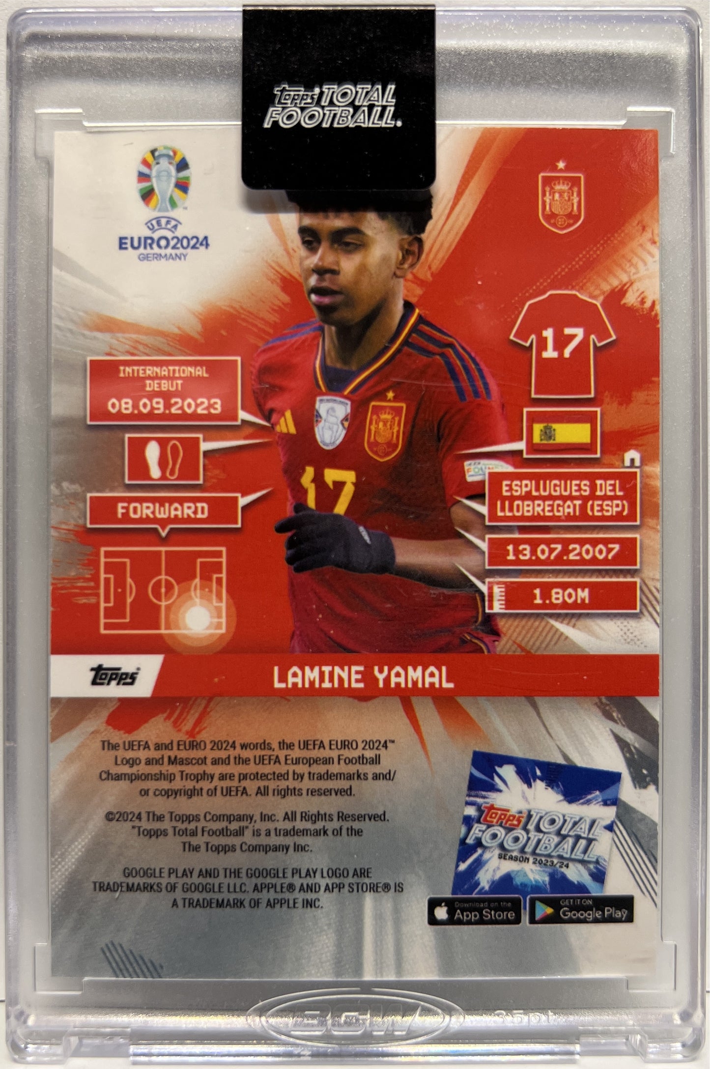 Lamine Yamal 18/75 National Debut Green Topps Total Football Euro 2024