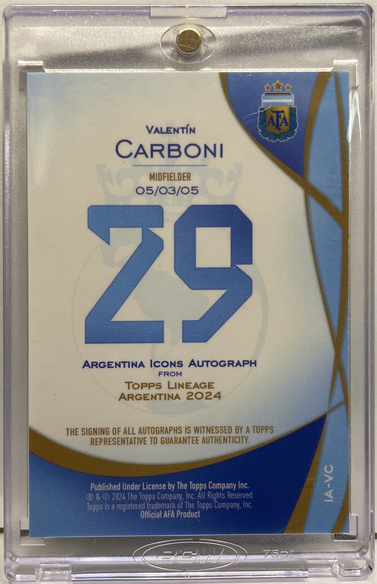 Valentin Carboni 68/75 Autograph National Debut Topps Lineage Argentina 2024