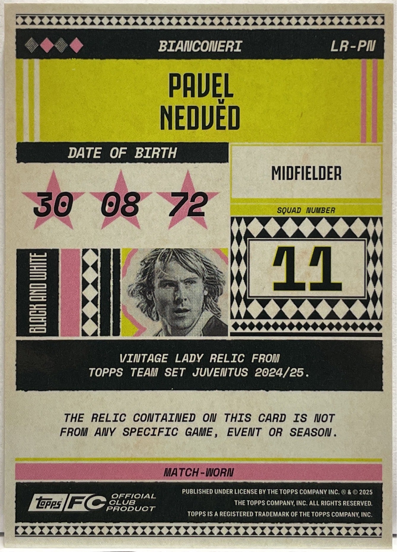 Pavel nedved 54/250 Patch Worn Vintage Lady Relic Topps Juventus Premium Team Set 2024/25