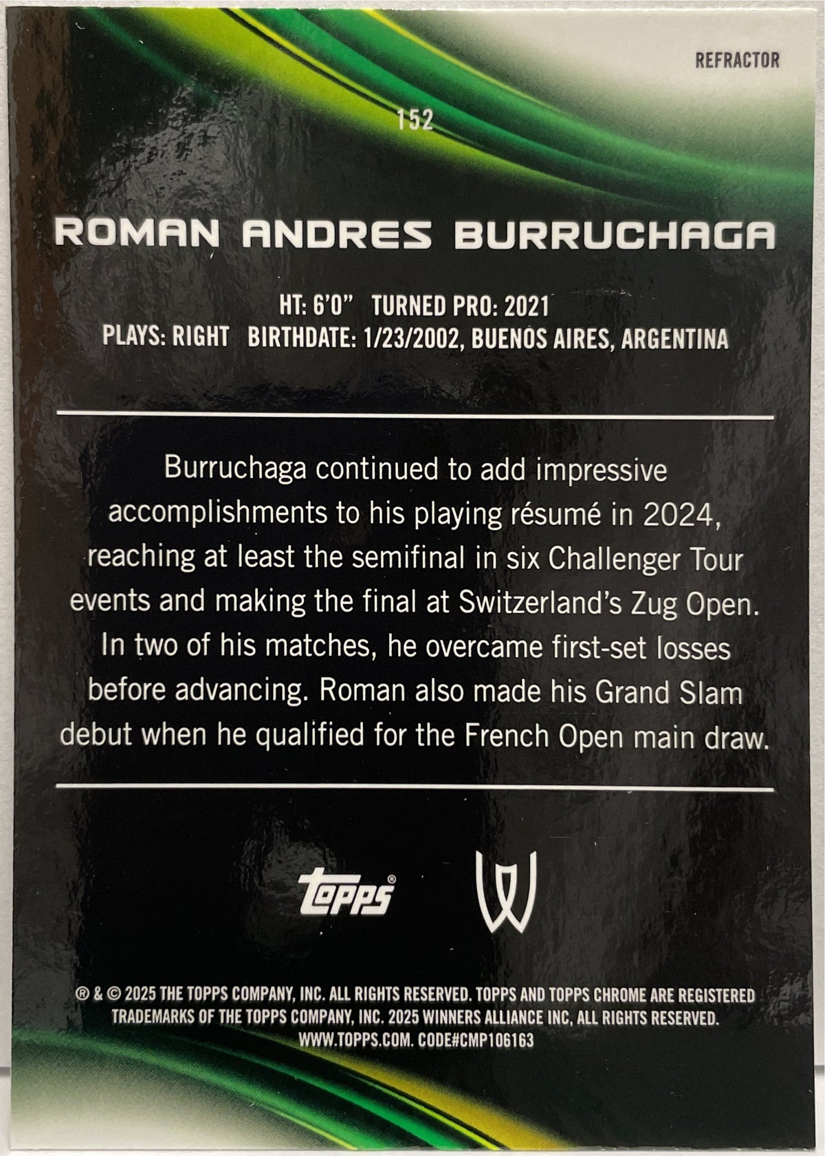 Mancolista-Silver Refractor-Topps Chrome Tennis 2025 Parte 2 (151-300)