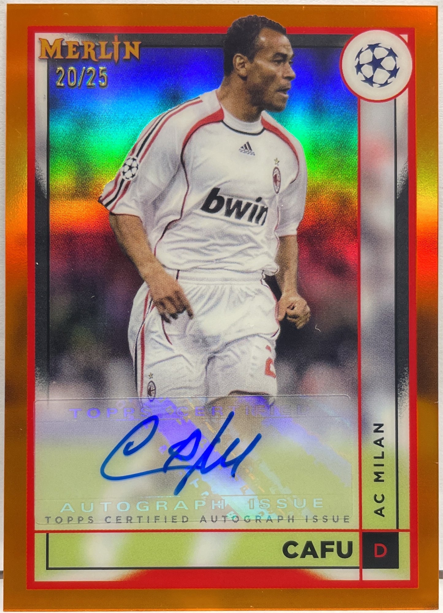 Cafu 20/25 Autograph Orange Topps Chrome Merlin UCC 2022/23