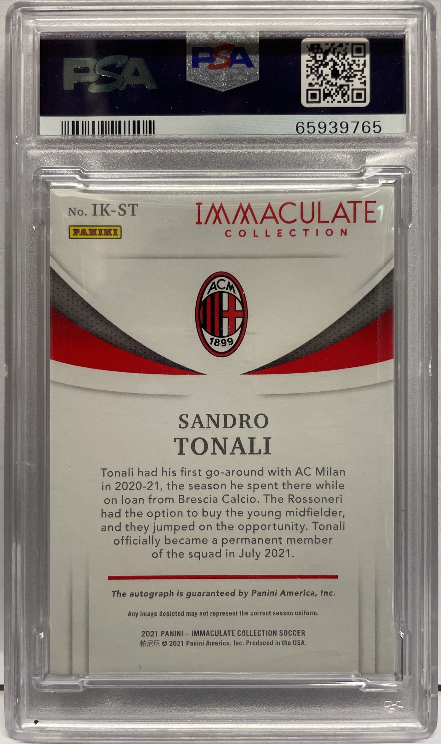 PSA 9 - Sandro Tonali 17/49 Autograph Ink - Panini Immaculate 2021