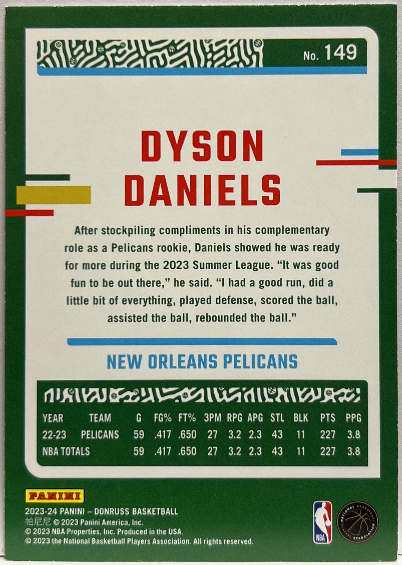 Dyson Daniels 93/99 Red Mojo Donruss Basketball NBA 2023/24