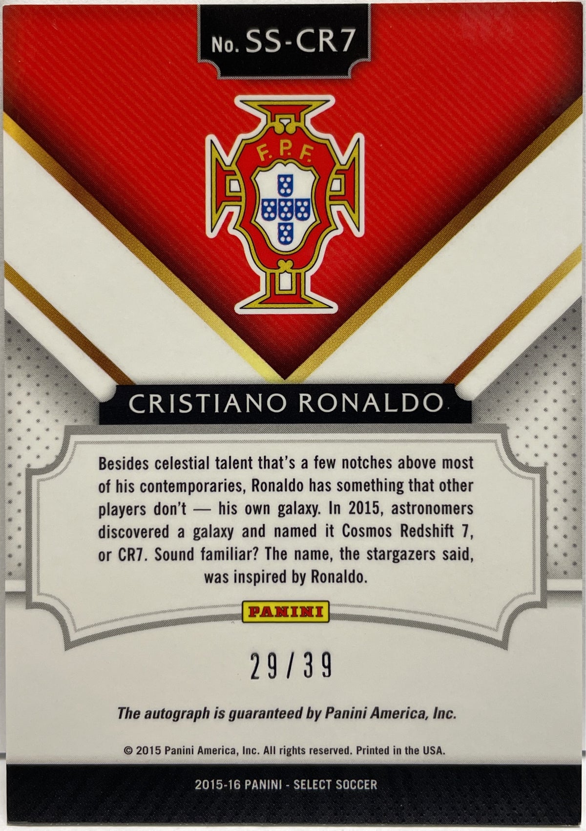 Cristiano Ronaldo 29/39 Autograph Panini Select Fifa 2015/16
