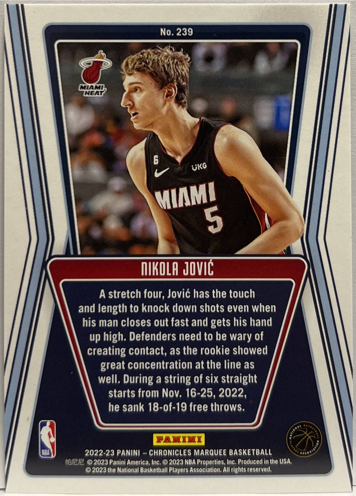 Nikola Jovic 41/49 Rookie Marquee Purple Chronicles BasketBall 2022/23