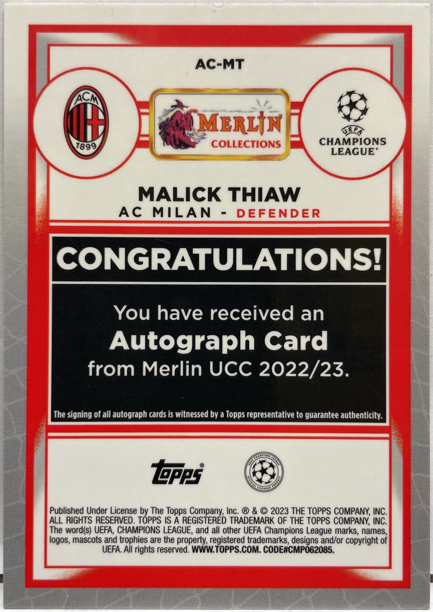 Malick Thiaw 101/150 Autograph Topps Chrome Merlin 2022/23