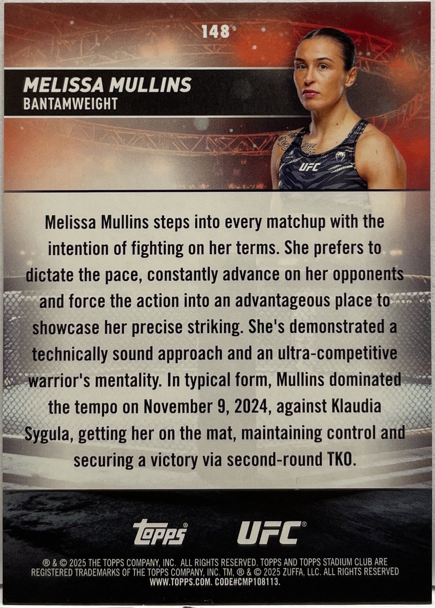 Melissa Mullins 196/199 Rookie Green Foil Topps Stadium UFC 2025