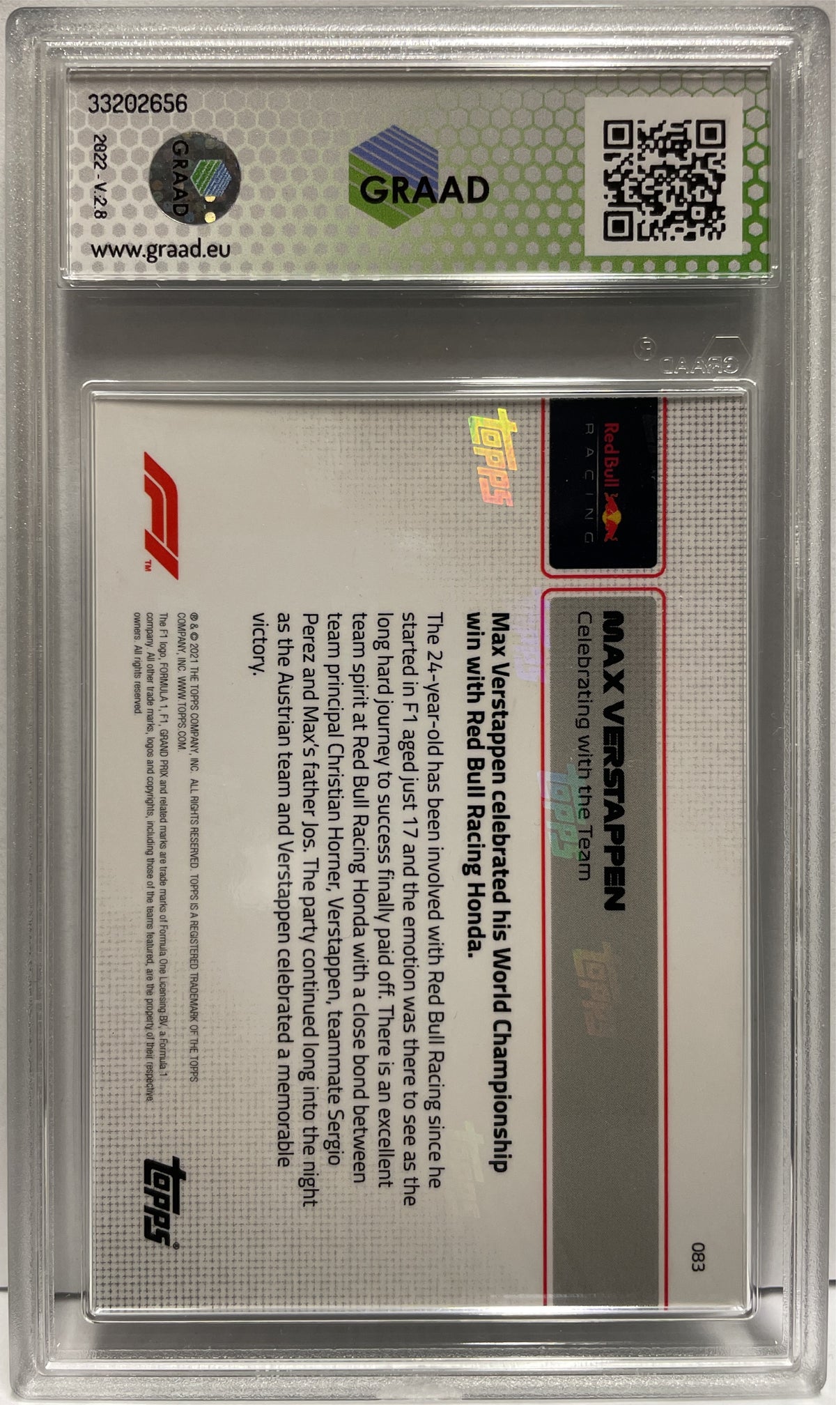 Max Verstappen #83 Topps Now F1 2021 GRAAD 10