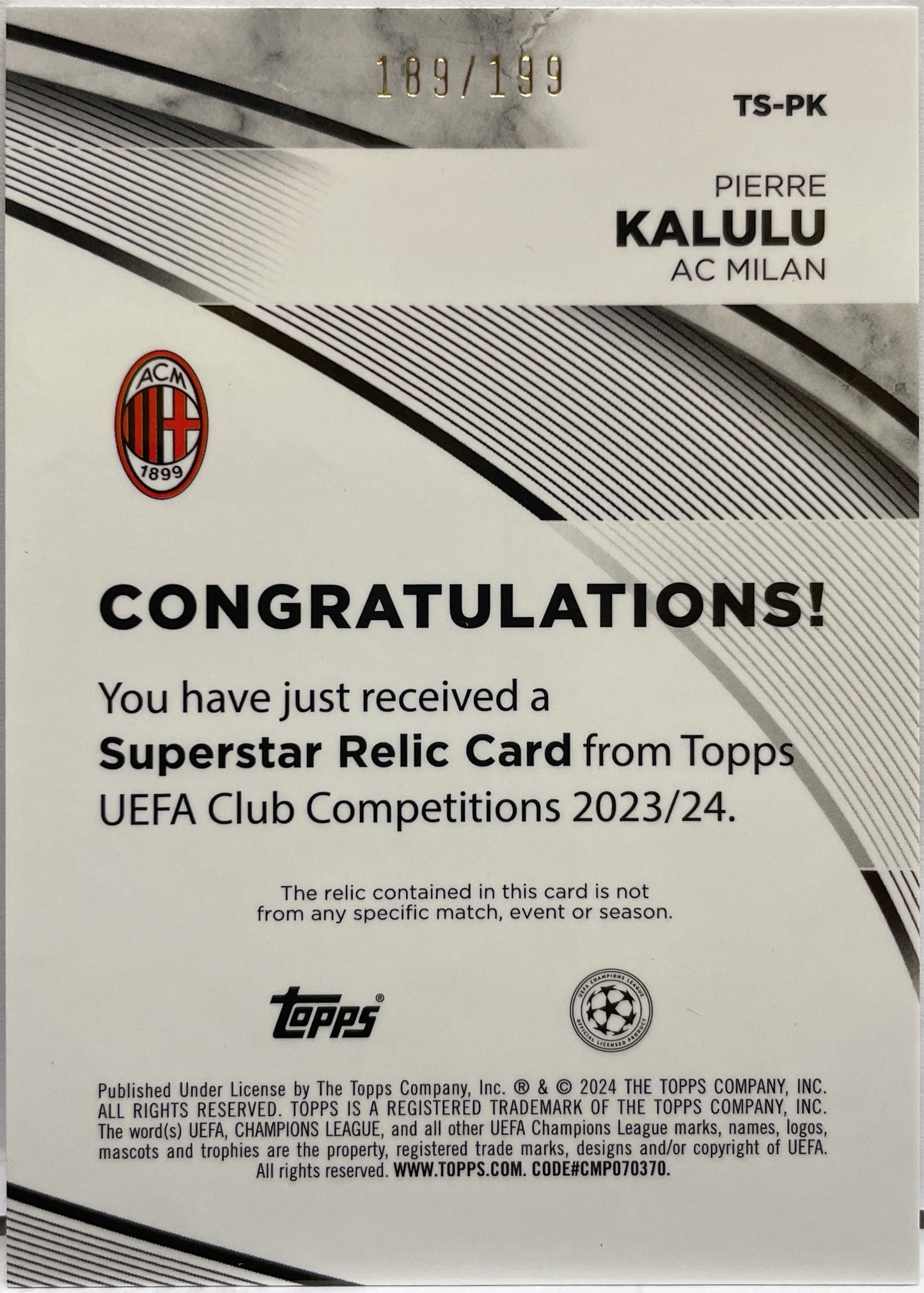 Pierre Kalulu 189/199 Patch Green Topps UCC 2023/24