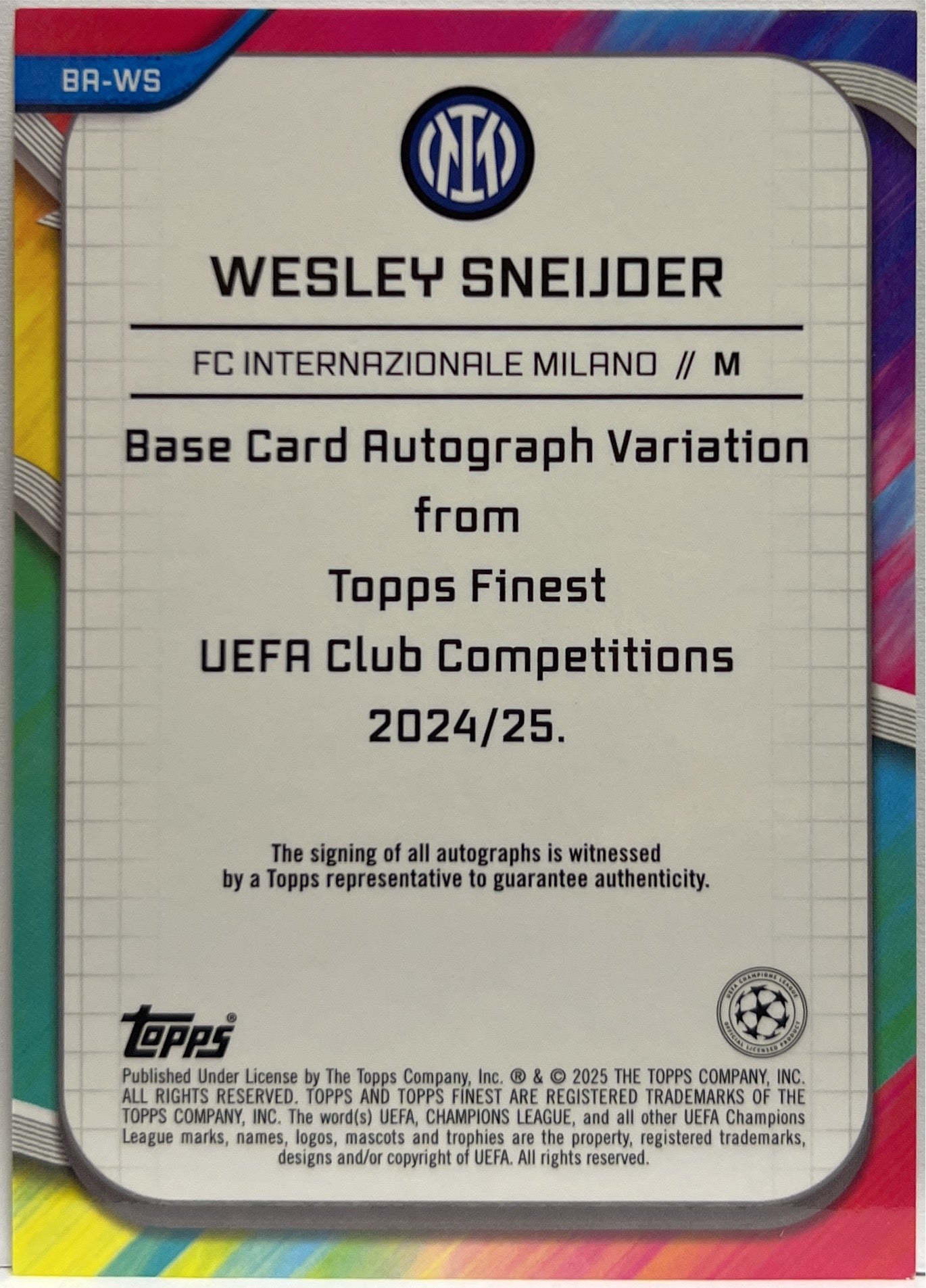 Wesley Sneijder 42/99 Autograph Green Wave Topps Finest UCC 2024/25