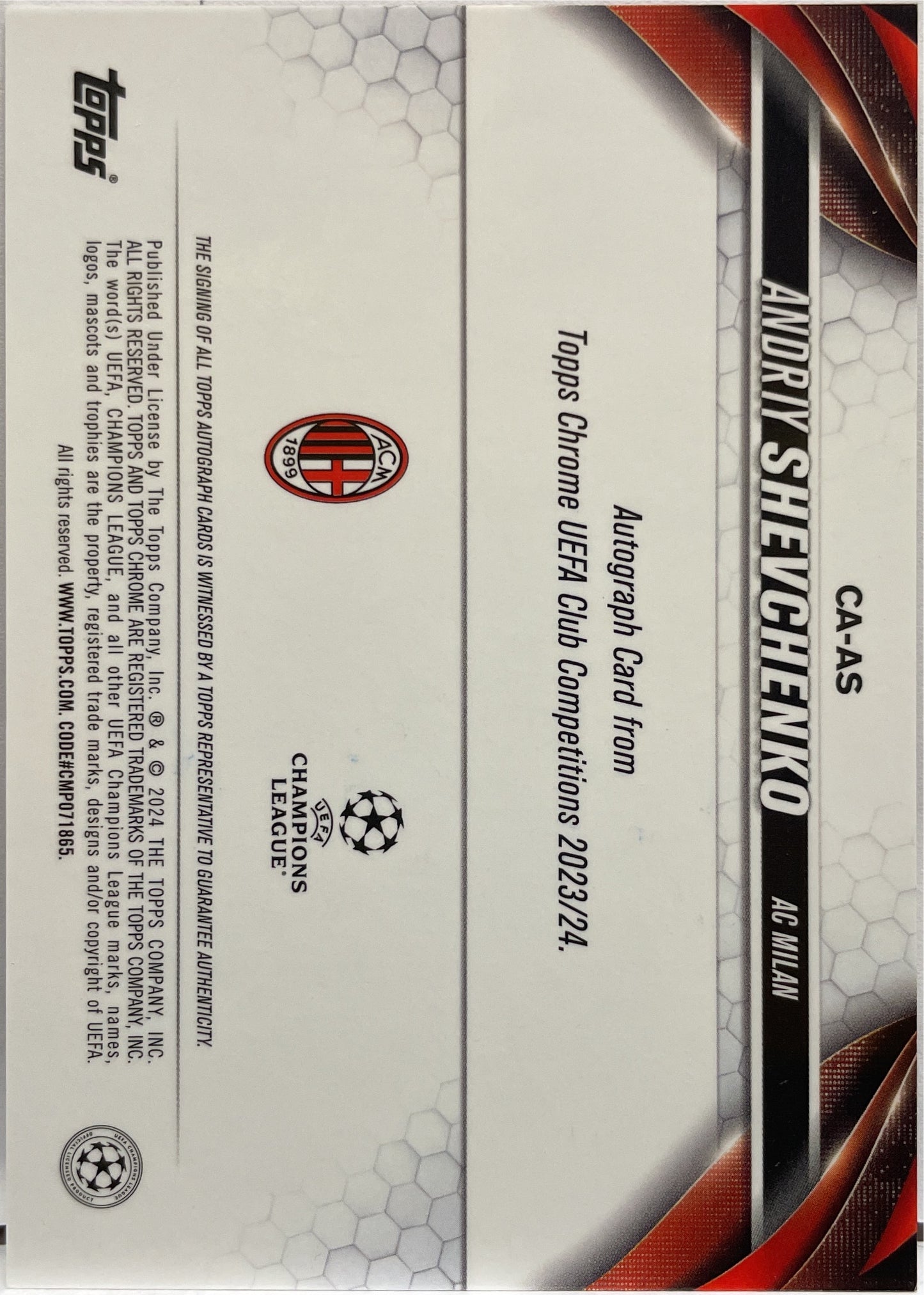 Andriy Shevchenko 23/25 Autograph Orange Topps Chrome UCC 2023/24