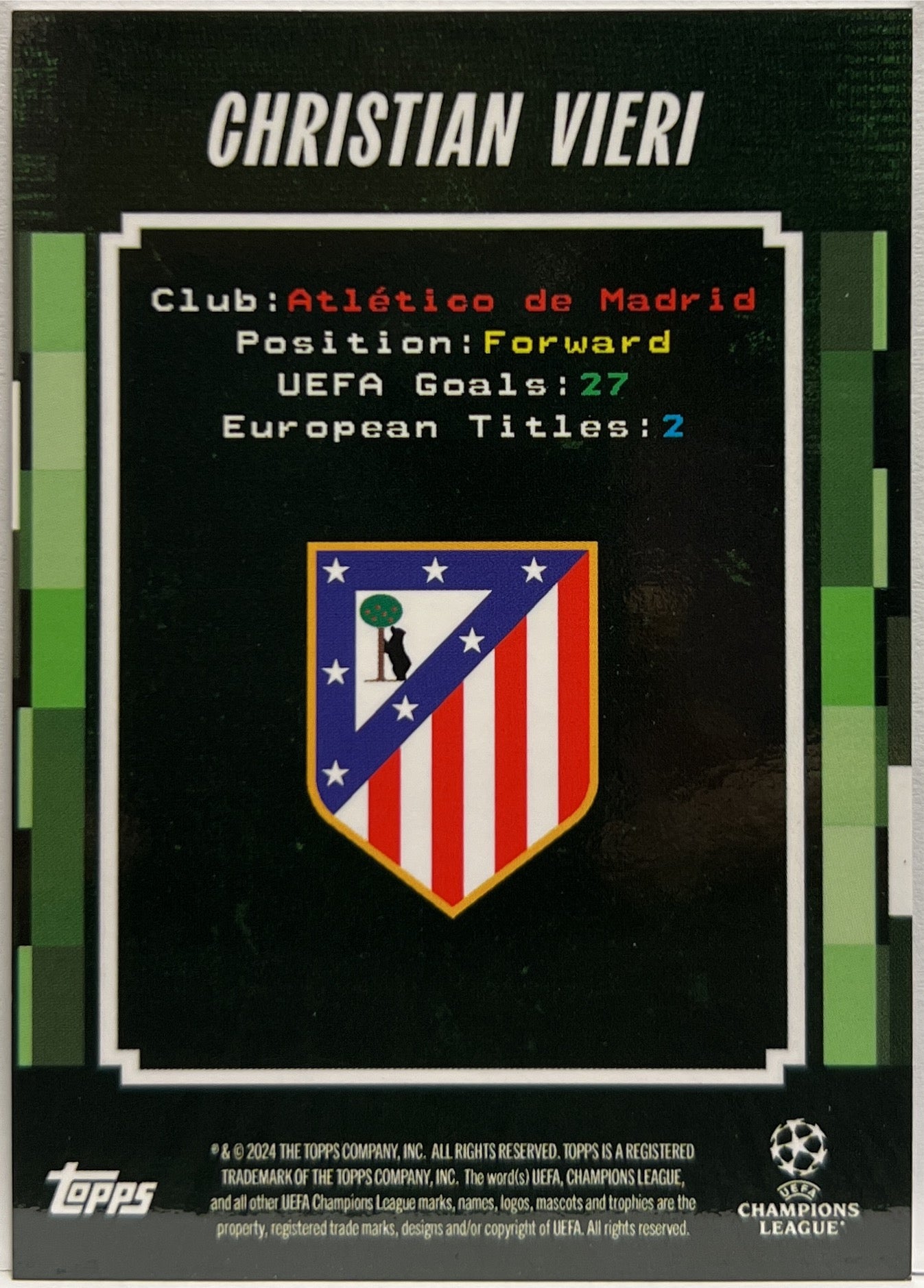 Christian Vieri 21/99 Targetman Green Topps Decades 2024/25