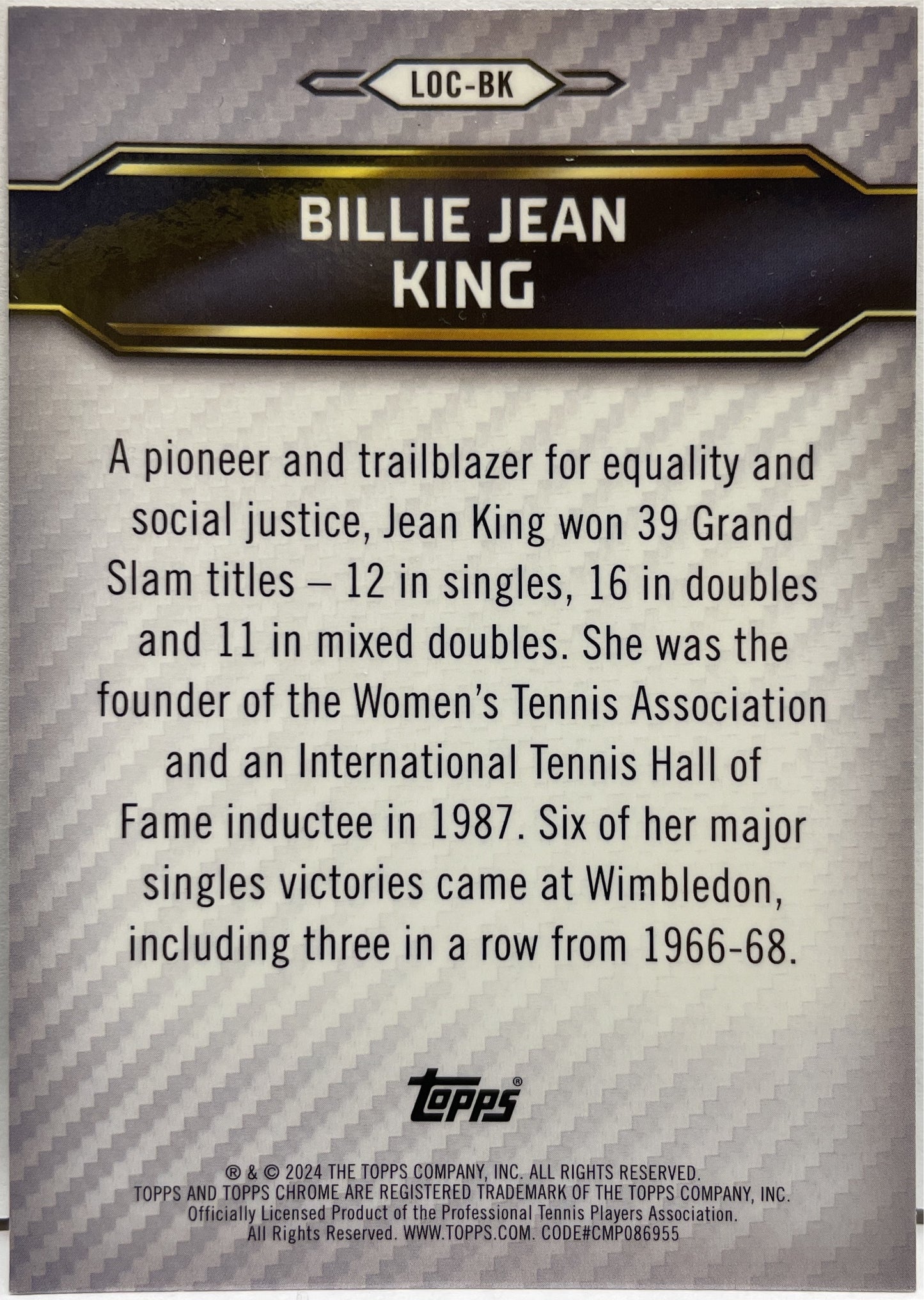 Billie Jean King 22/75 Legends Of The Court Green Topps Tennis Graphite 2024