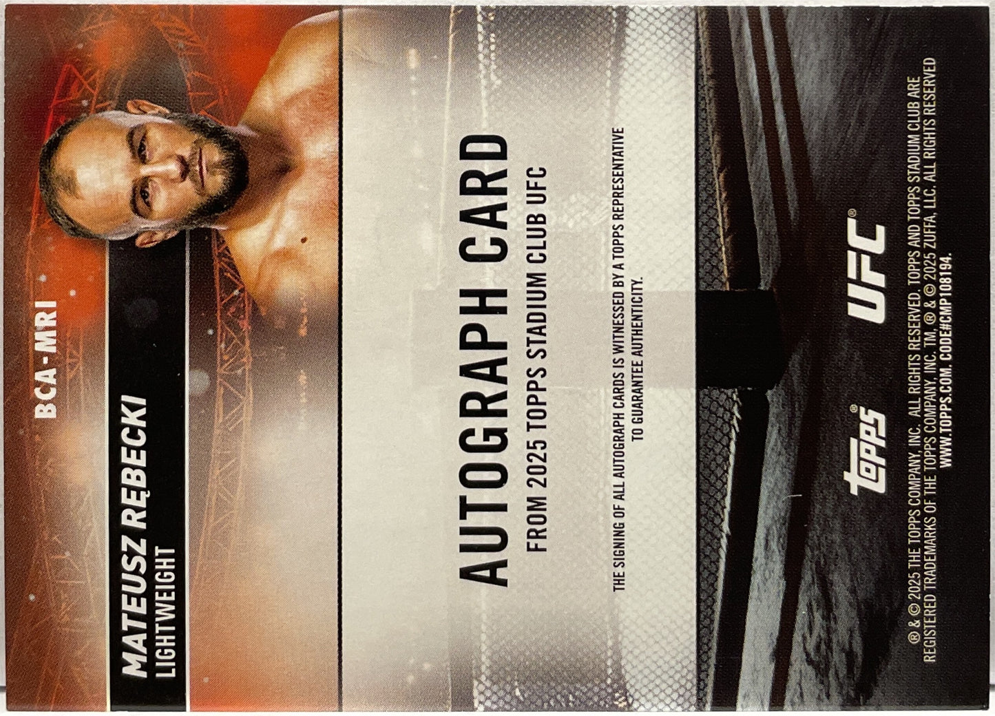 Mateusz Rebeki Autograph On Card Topps Stadium UFC 2025