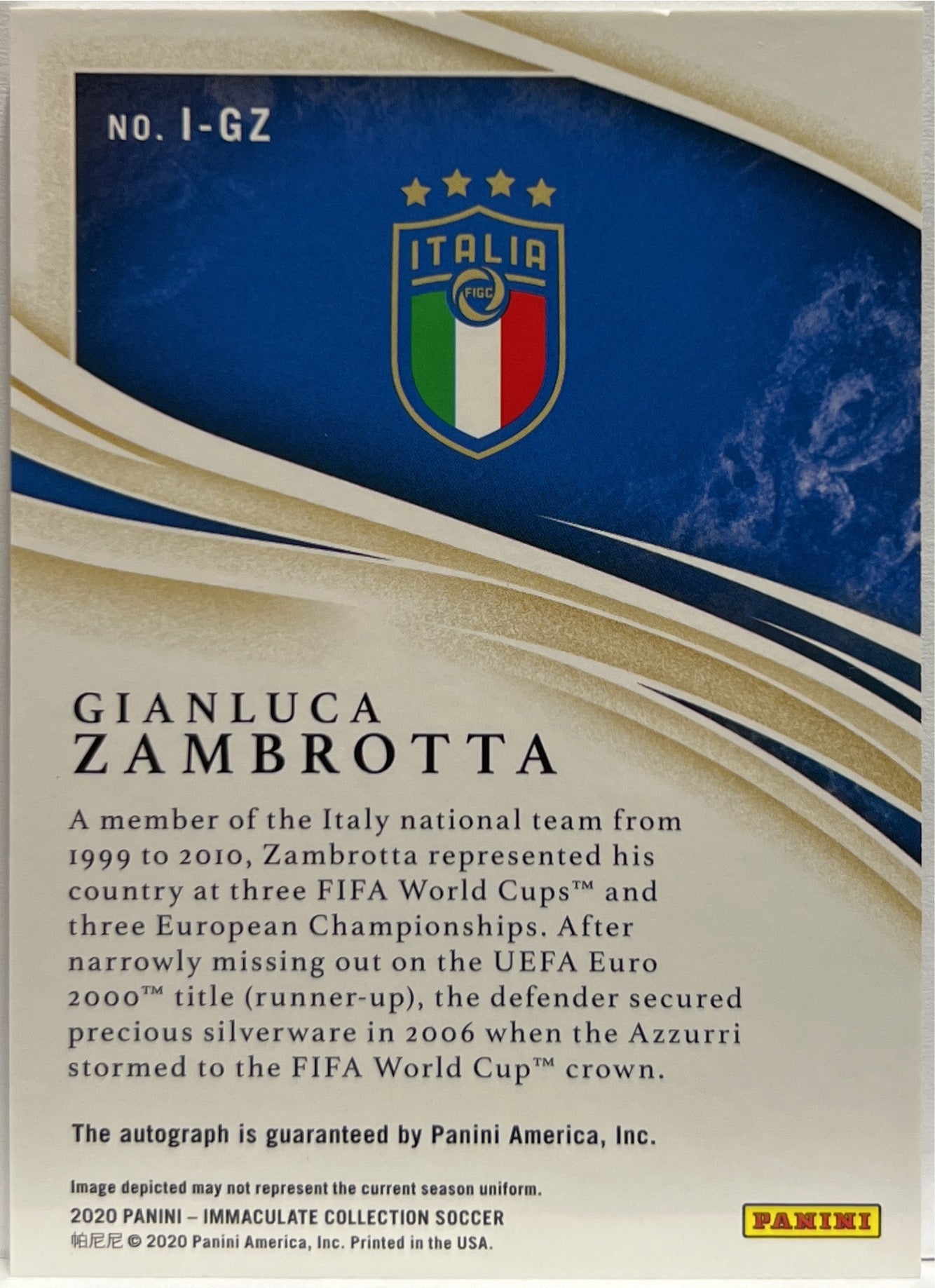 Gianluca Zambrotta 60/99 Autograph Ink Immaculate Collection 2020