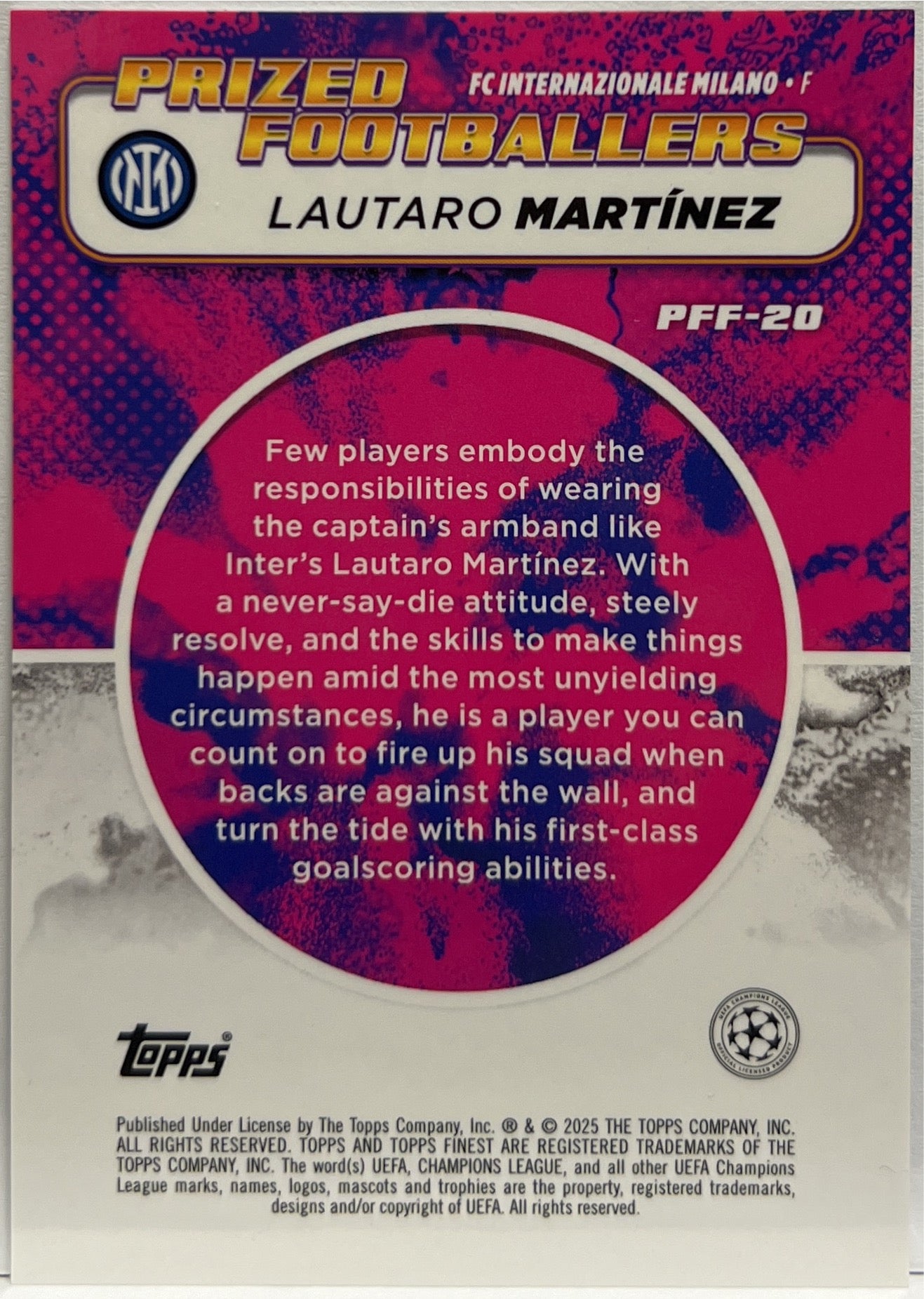 Lautaro Martinez Prized Footballers Fusion Variation Blue Gold Topps Finest UCC 2024/25