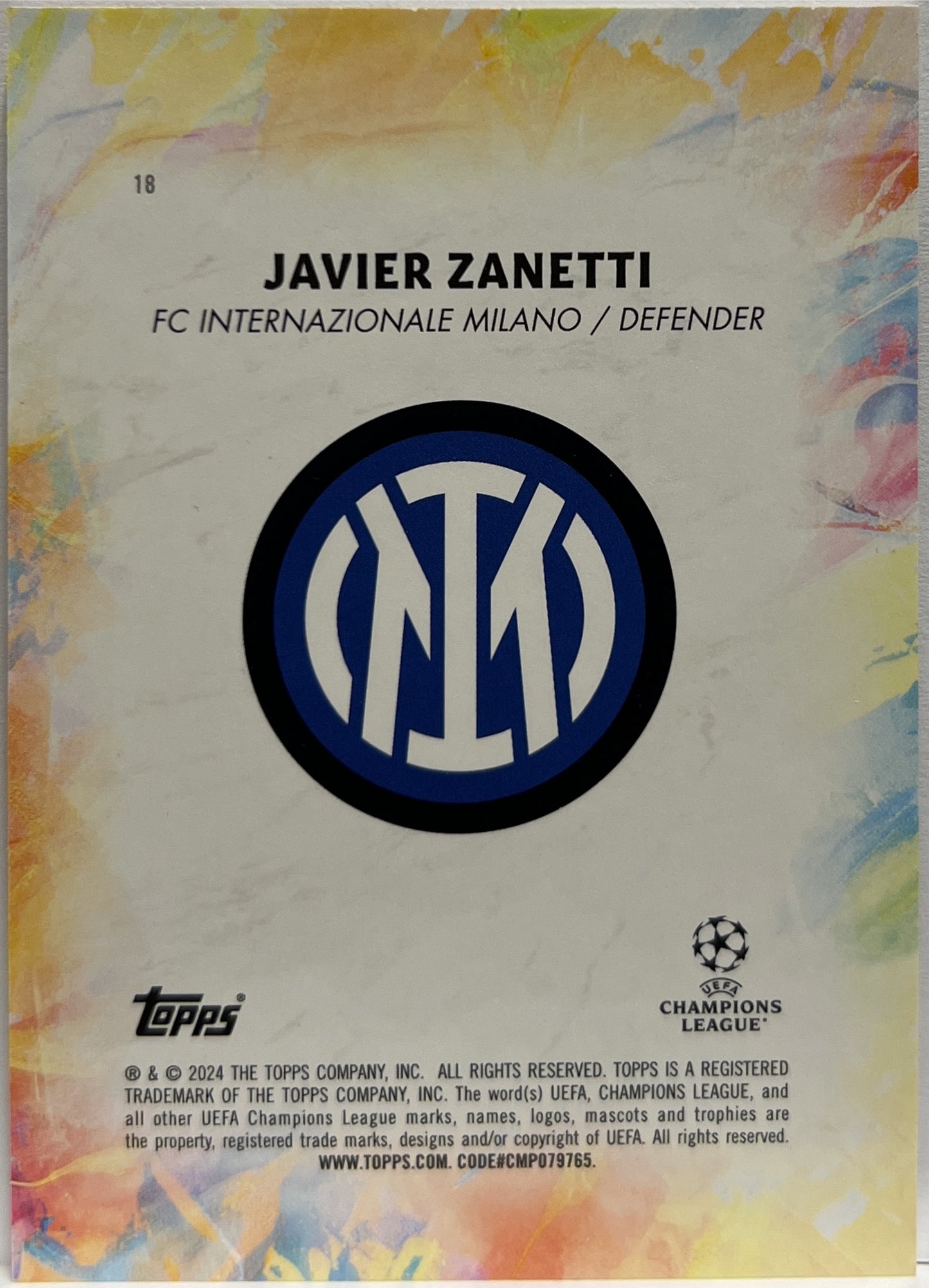 Javier Zanetti 7/25 Legacy Topps Inception 2023/24