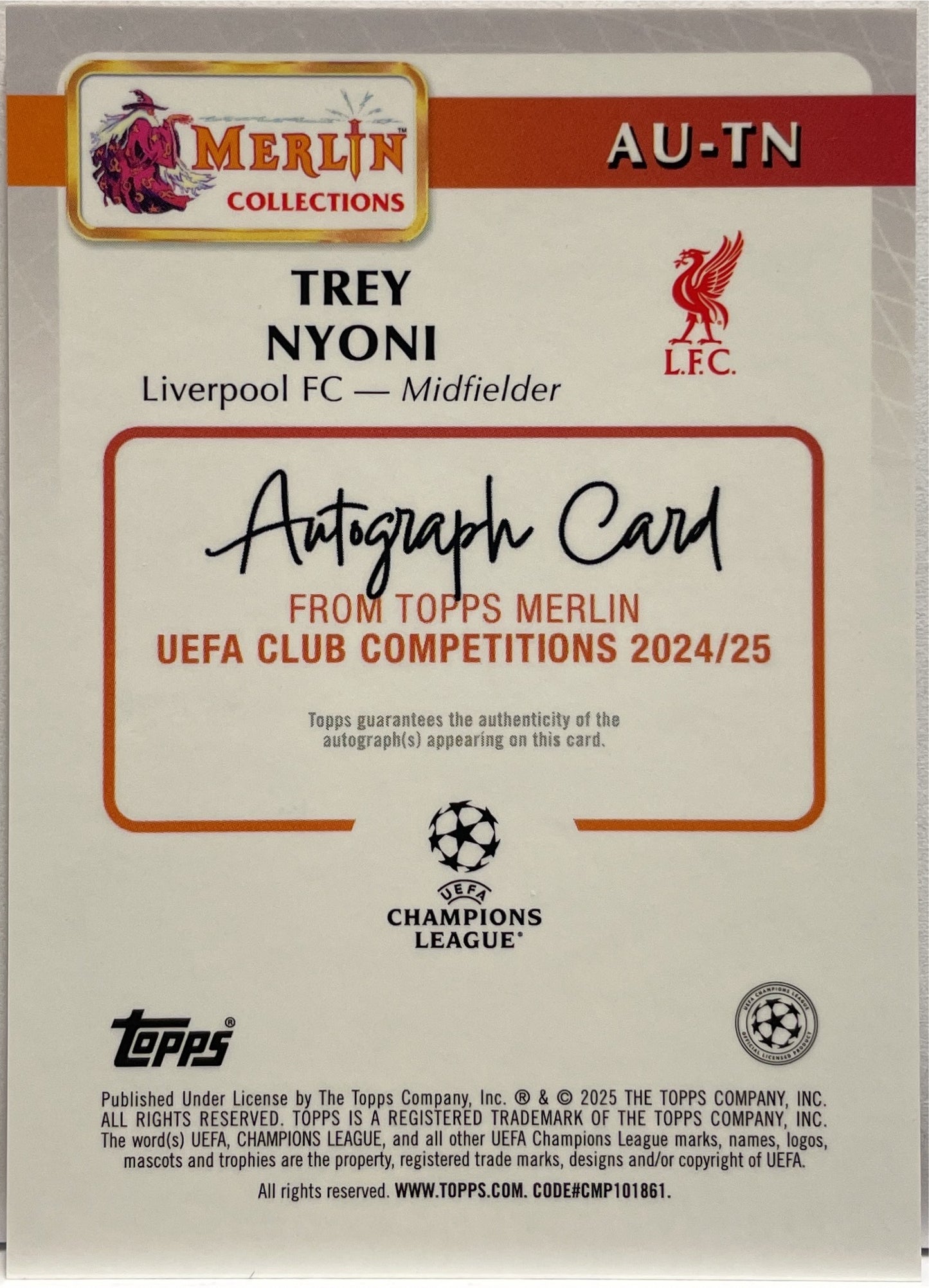 Trey Nyoni 7/25 Rookie Autograph Orange Mojo Topps Merlin UCC 2024/25