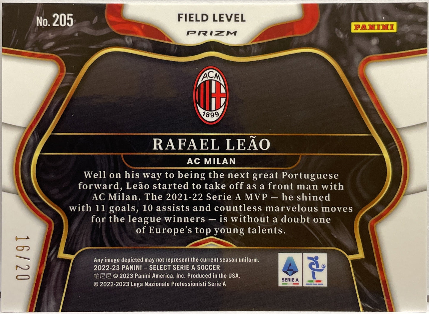 Rafael Leao 16/20 Field Level Zebra Select Serie A 2022/23