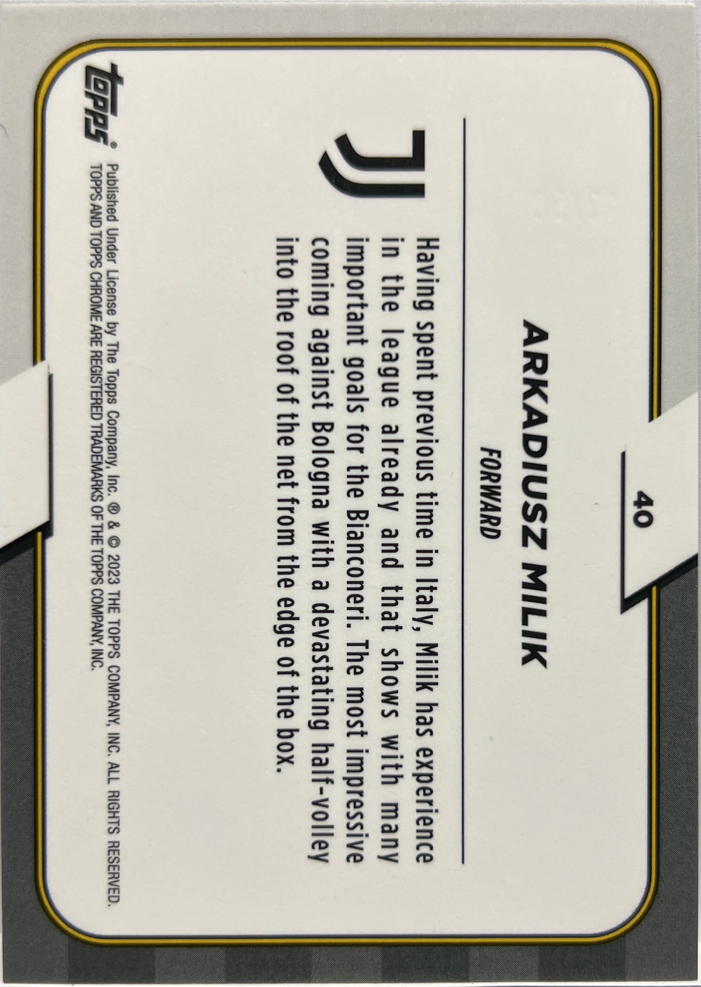 Arkadiusz Milik 7/50 Gold Topps Chrome Juventus 2022/23