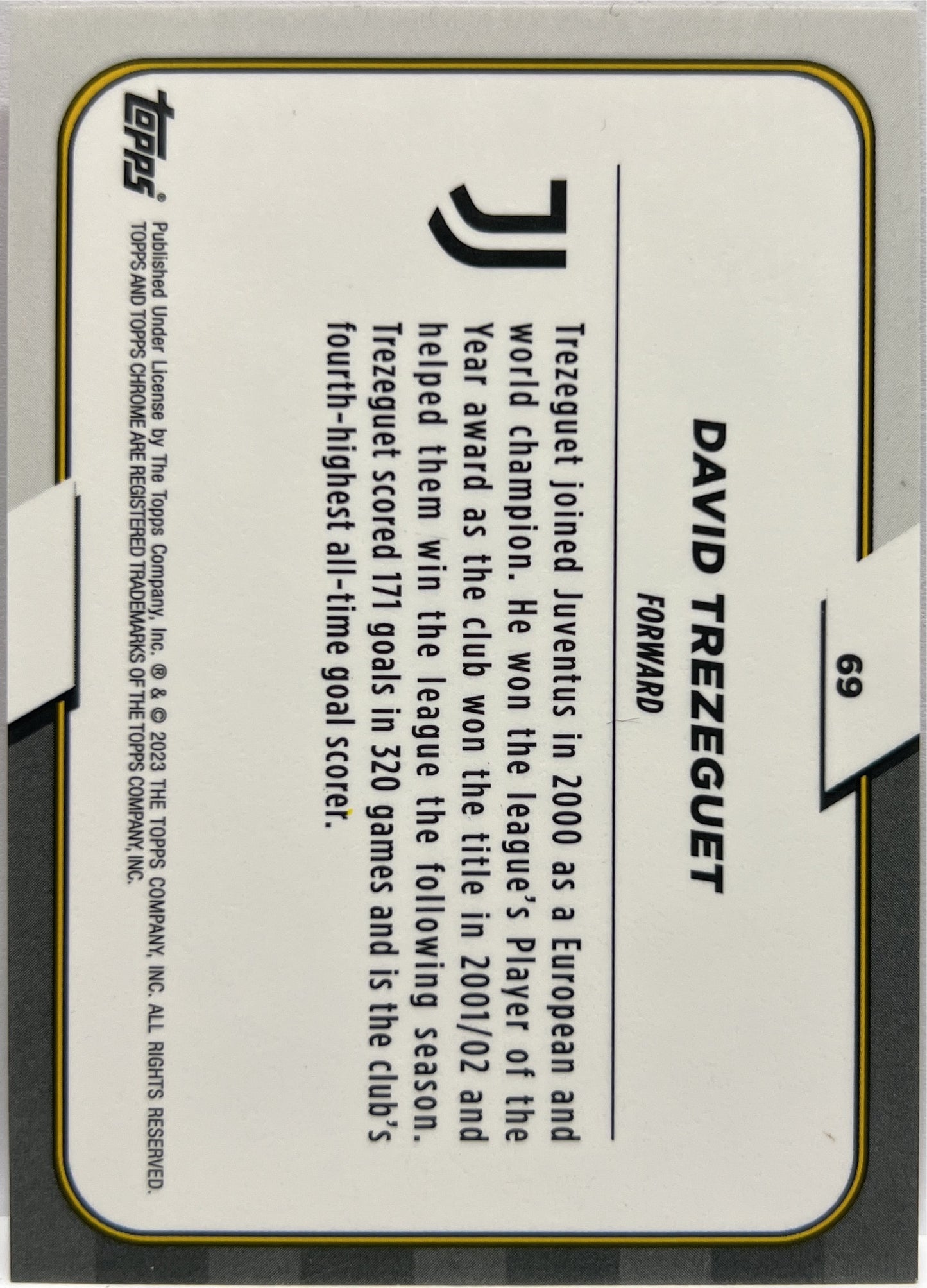David Trezeguet 114/125 Pink Topps Chrome Juventus 2022/23