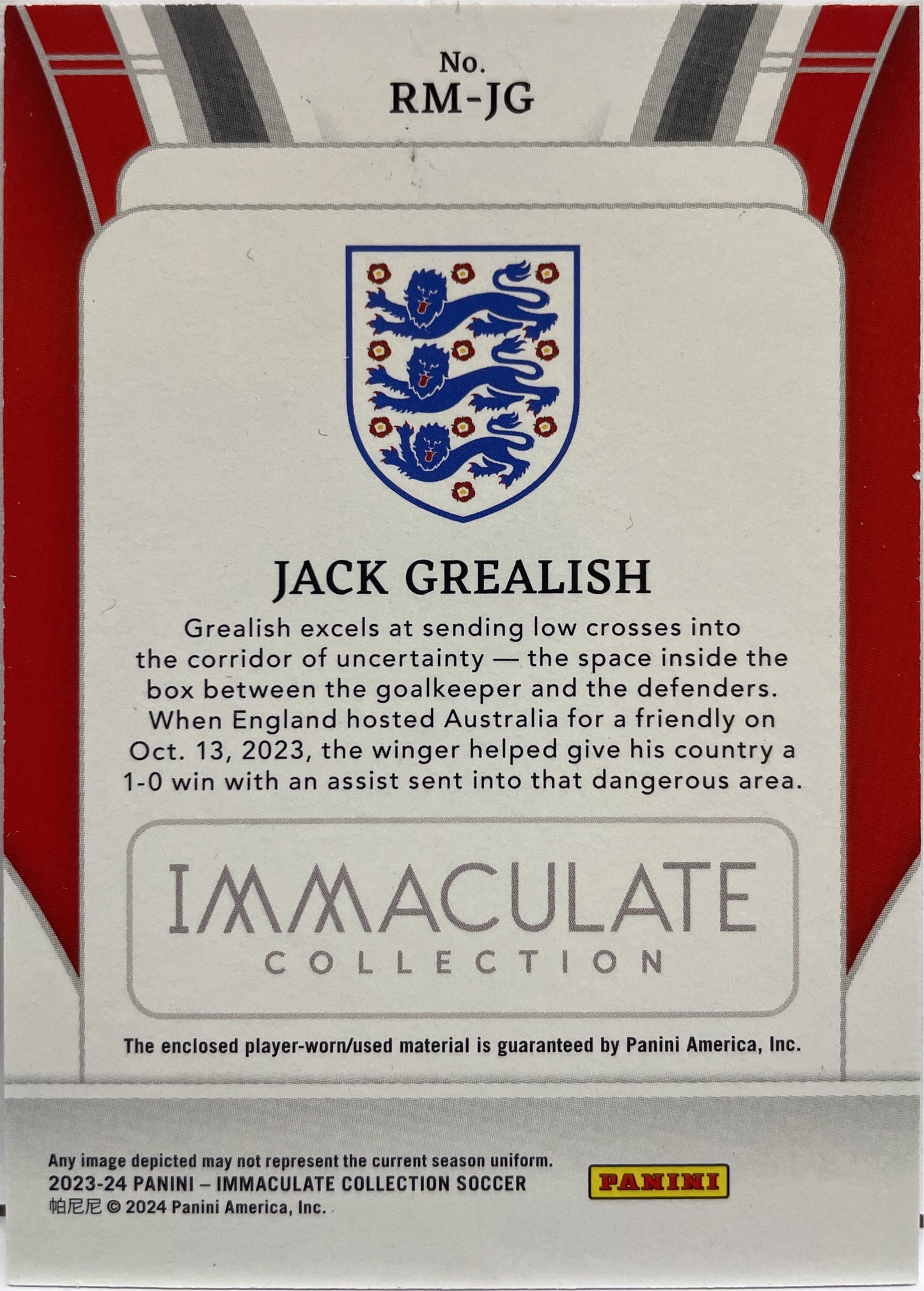 Jack Grealish 24/25 Patch Remarkable Immaculate Collection 2023/24