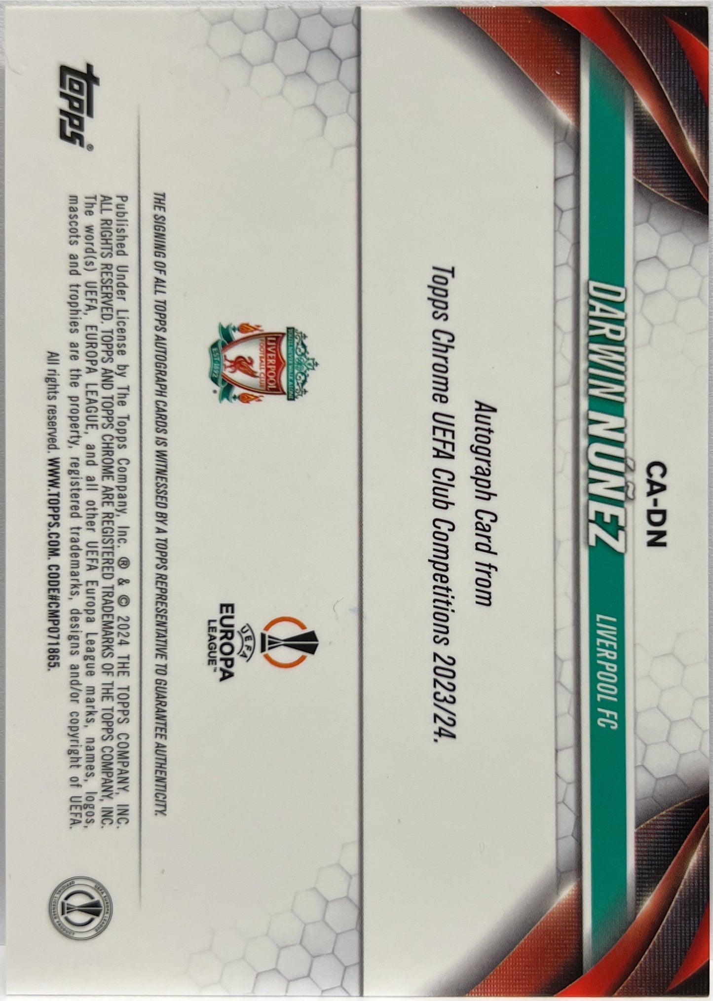 Darwin Nunez Autograph Topps Chrome UCC 2023/24