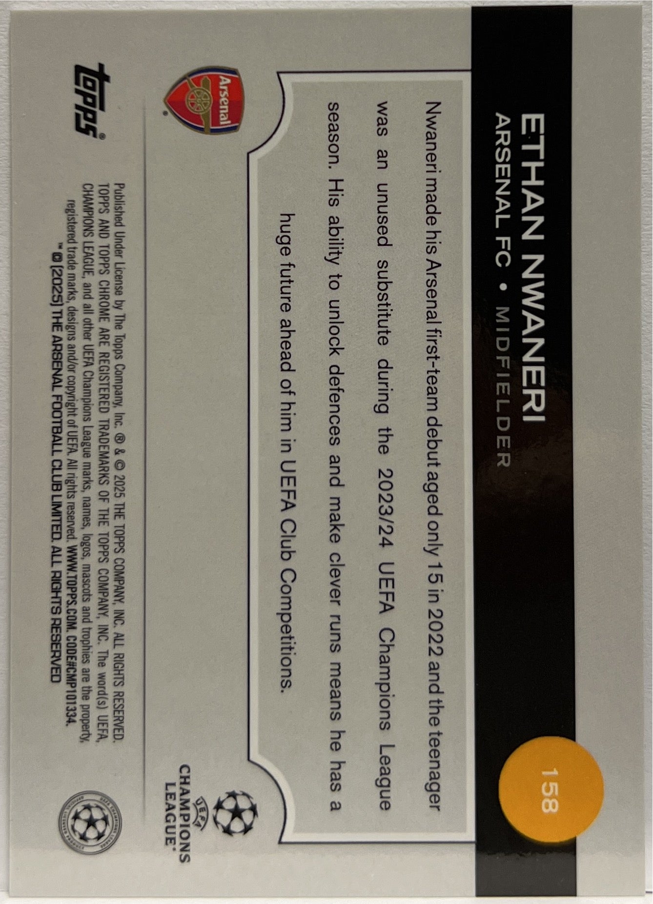 Ethan Nwaneri Rookie SSP Hero Image Variation Topps Chrome UCC 2024/25