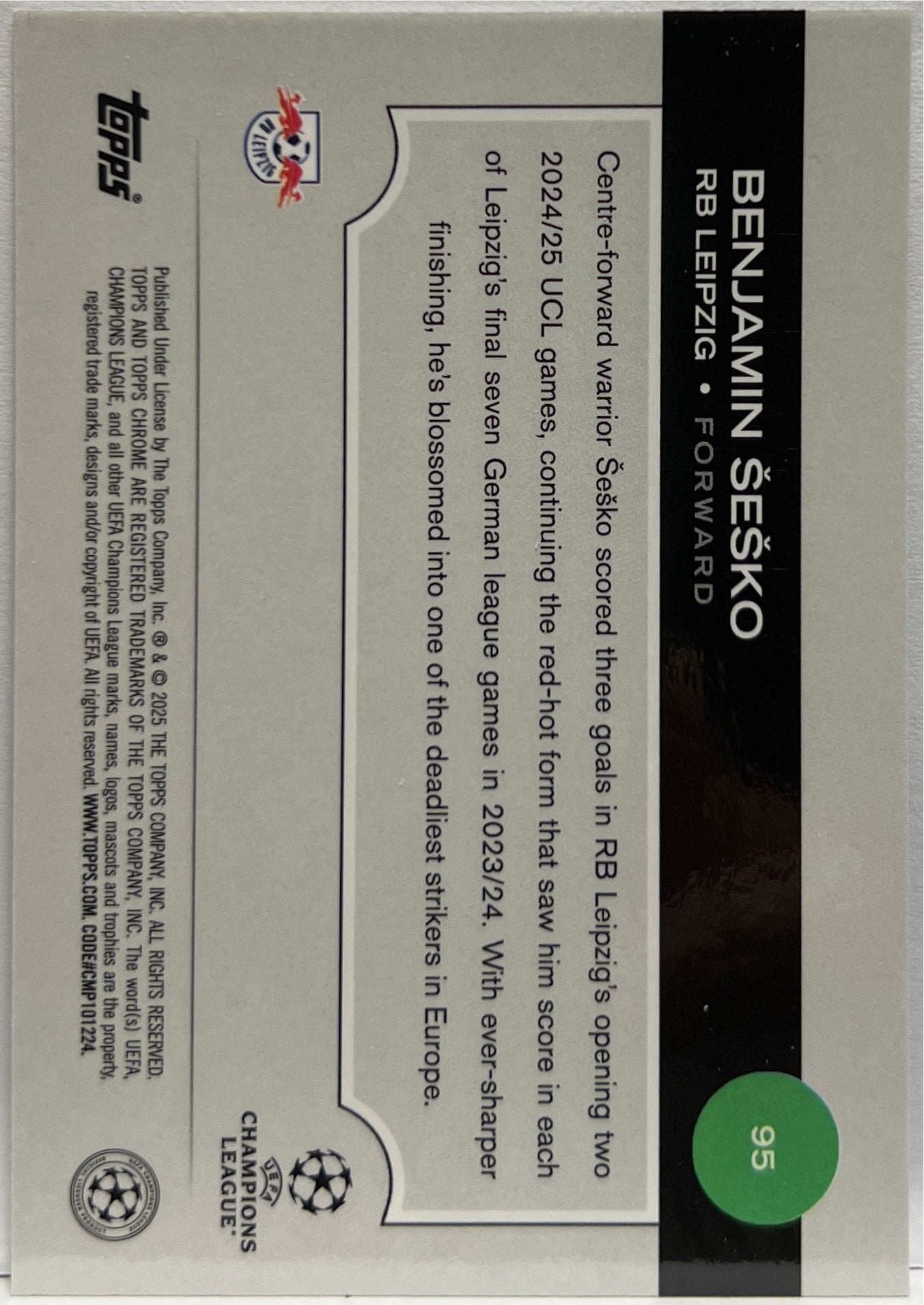 Benjamin Sesko 31/150 Blue Topps Chrome UCC 2024/25