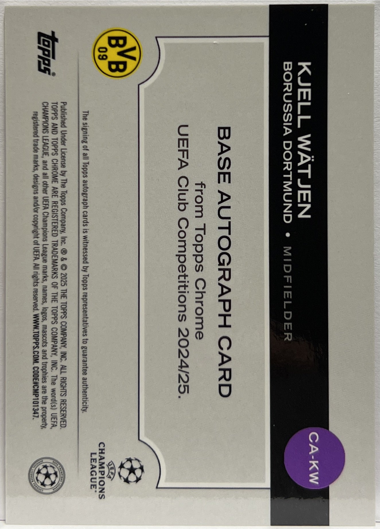 Kjell Watjen 42/250 Rookie Autograph Pink Lava Topps Chrome UCC 2024/25