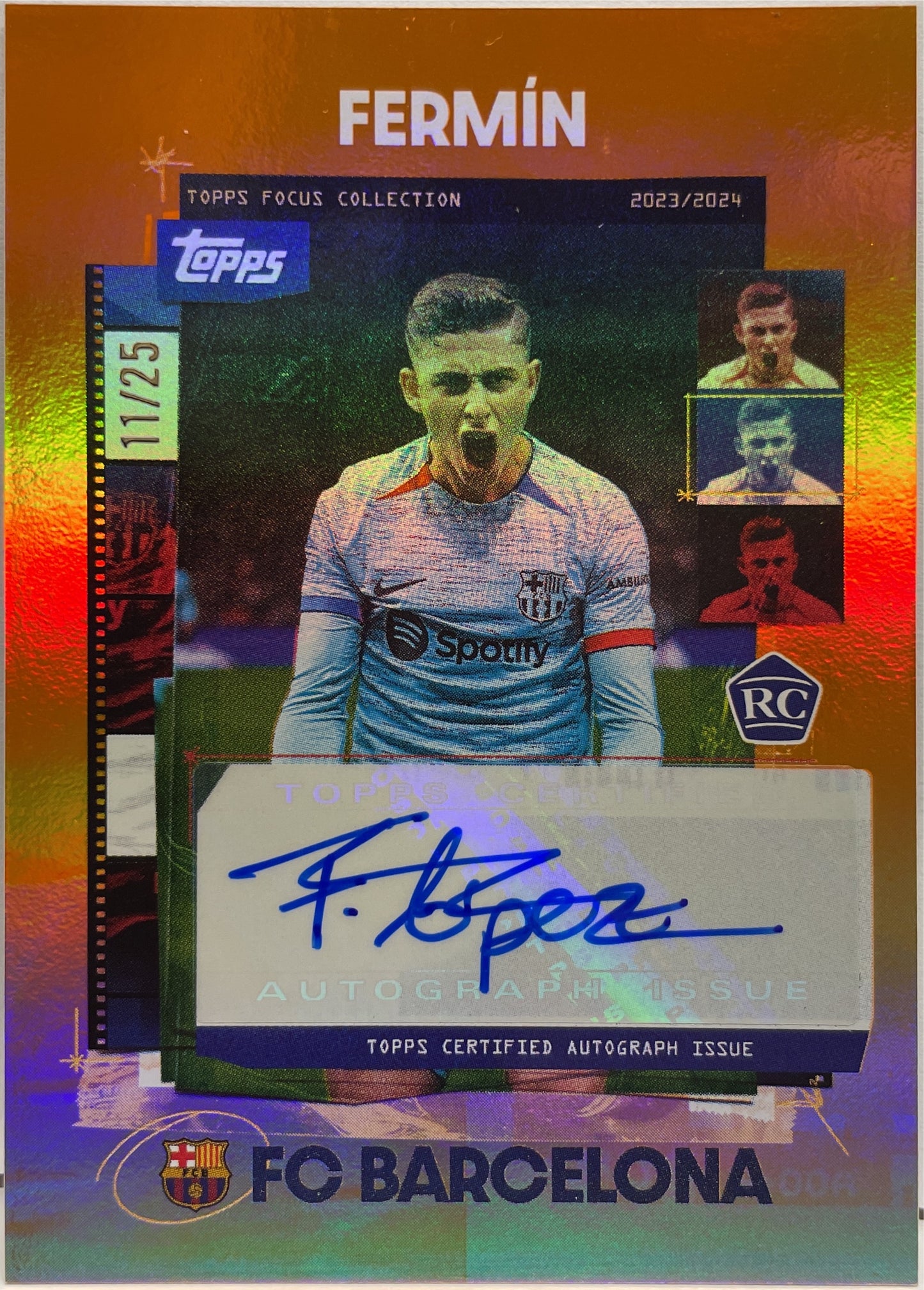 Fermin Lopez 11/25 Rookie Autograph Orange Topps Focus Barcelona 2023/24