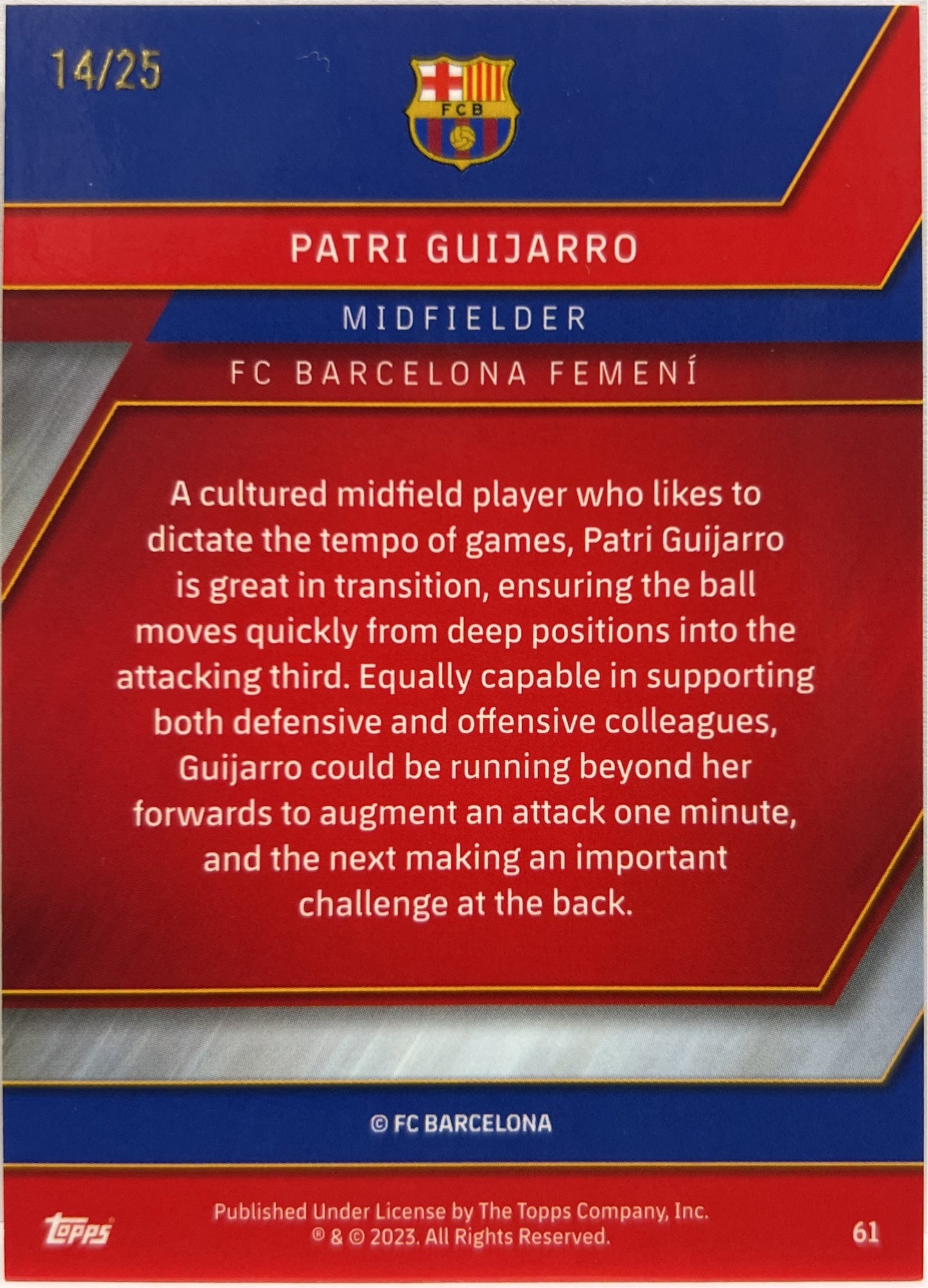 Patri Guijarro 14/25 Rookie Orange Topps Chrome Barcellona 2022/23