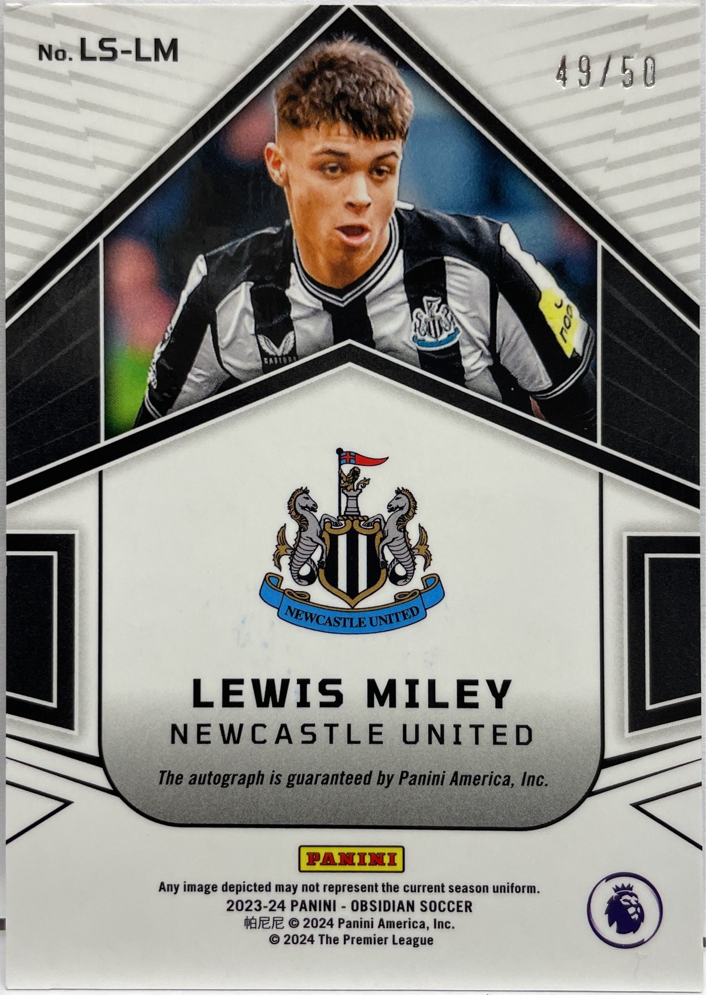 Lewis Miley 49/50 Rookie Autograph Lightning Strike Obsidian 2023/34