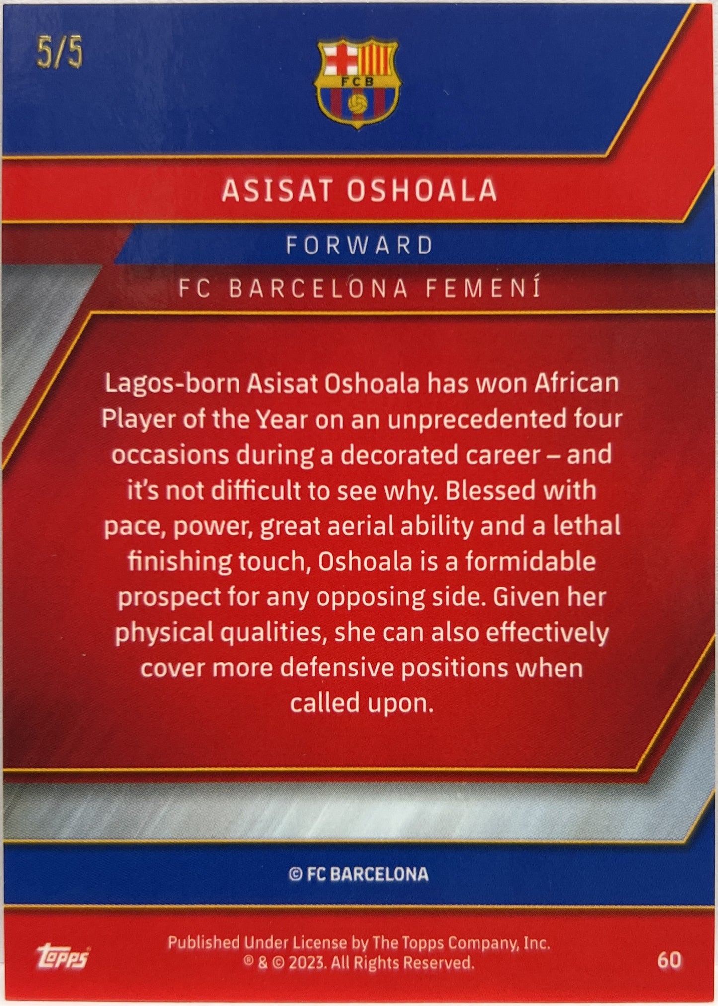 Asisat Oshoala 5/5 Red Topps Chrome Barcellona 2022/23