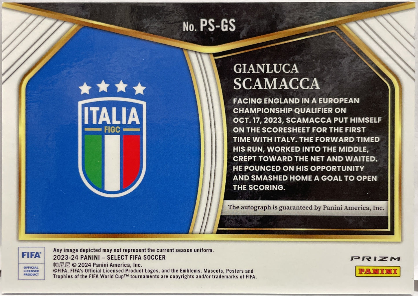 Gianluca Scamacca Autograph Pitchside Signature Select Fifa 2023/24