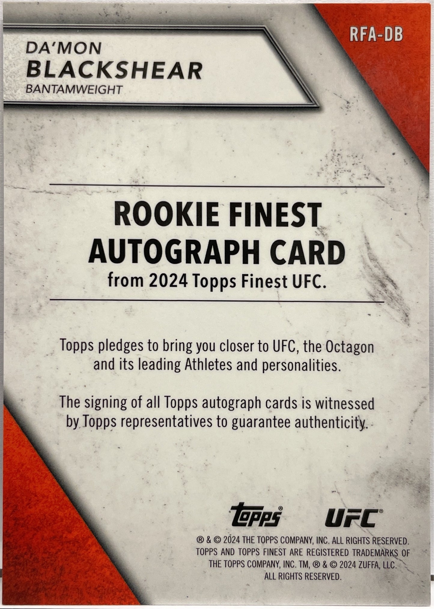 Da' Mon Blackshear 22/75 Rookie Autograph Topps Finest UFC 2024