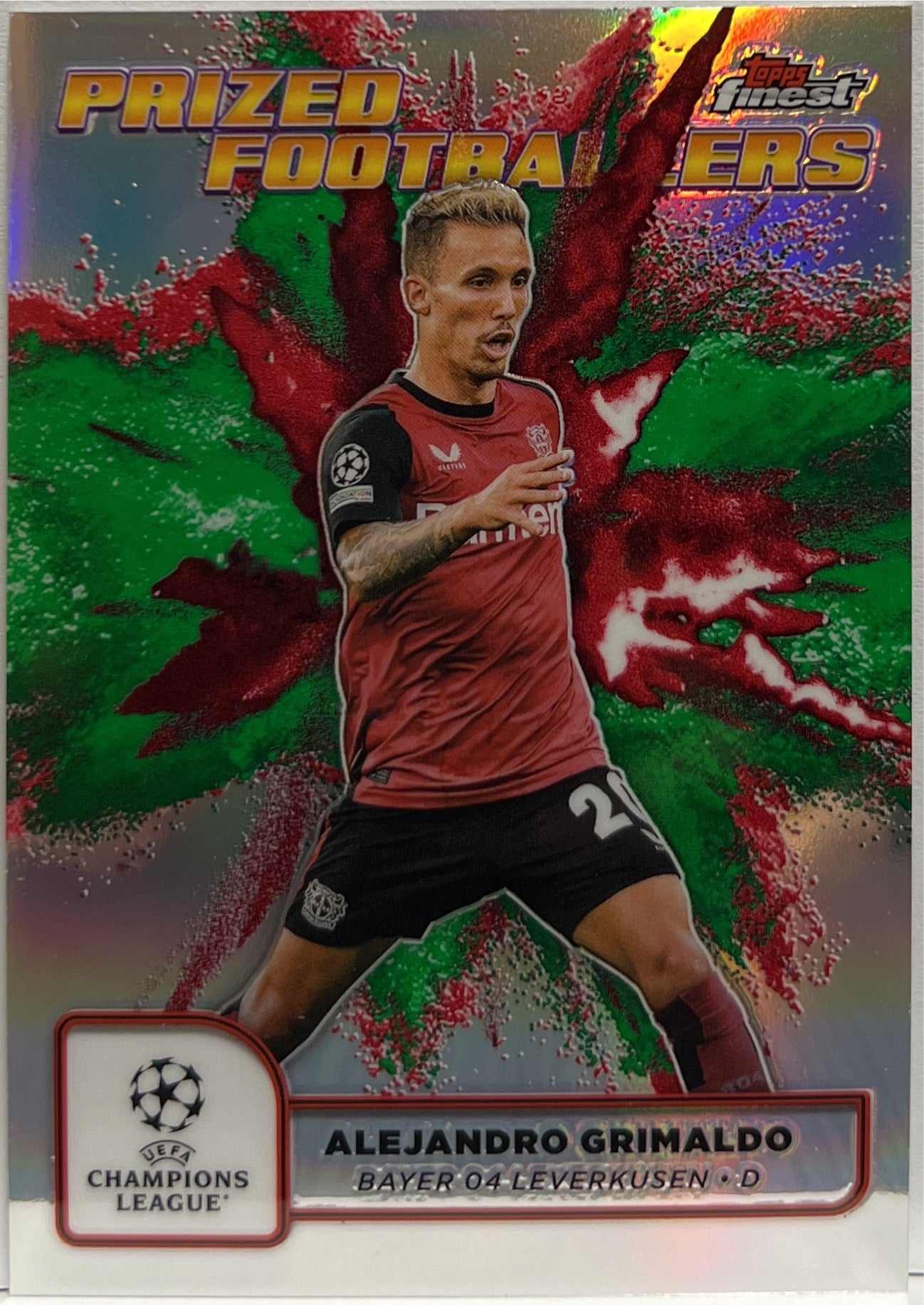 Alejandro Grimaldo Prized Footballers Fusion Variation Green Red Topps Finest UCC 2024/25
