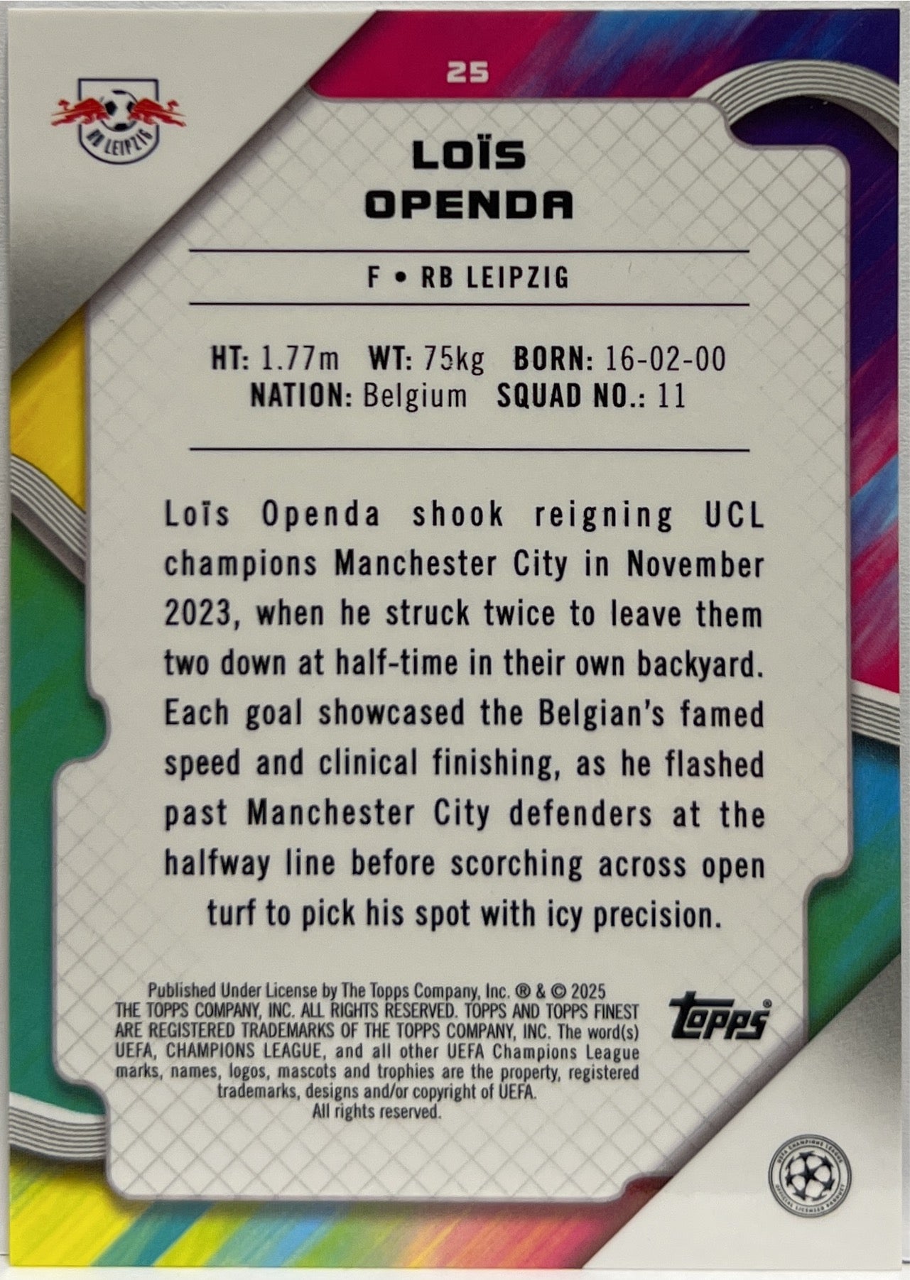 Lois Openda 45/50 Gold Topps Finest UCC 2024/25