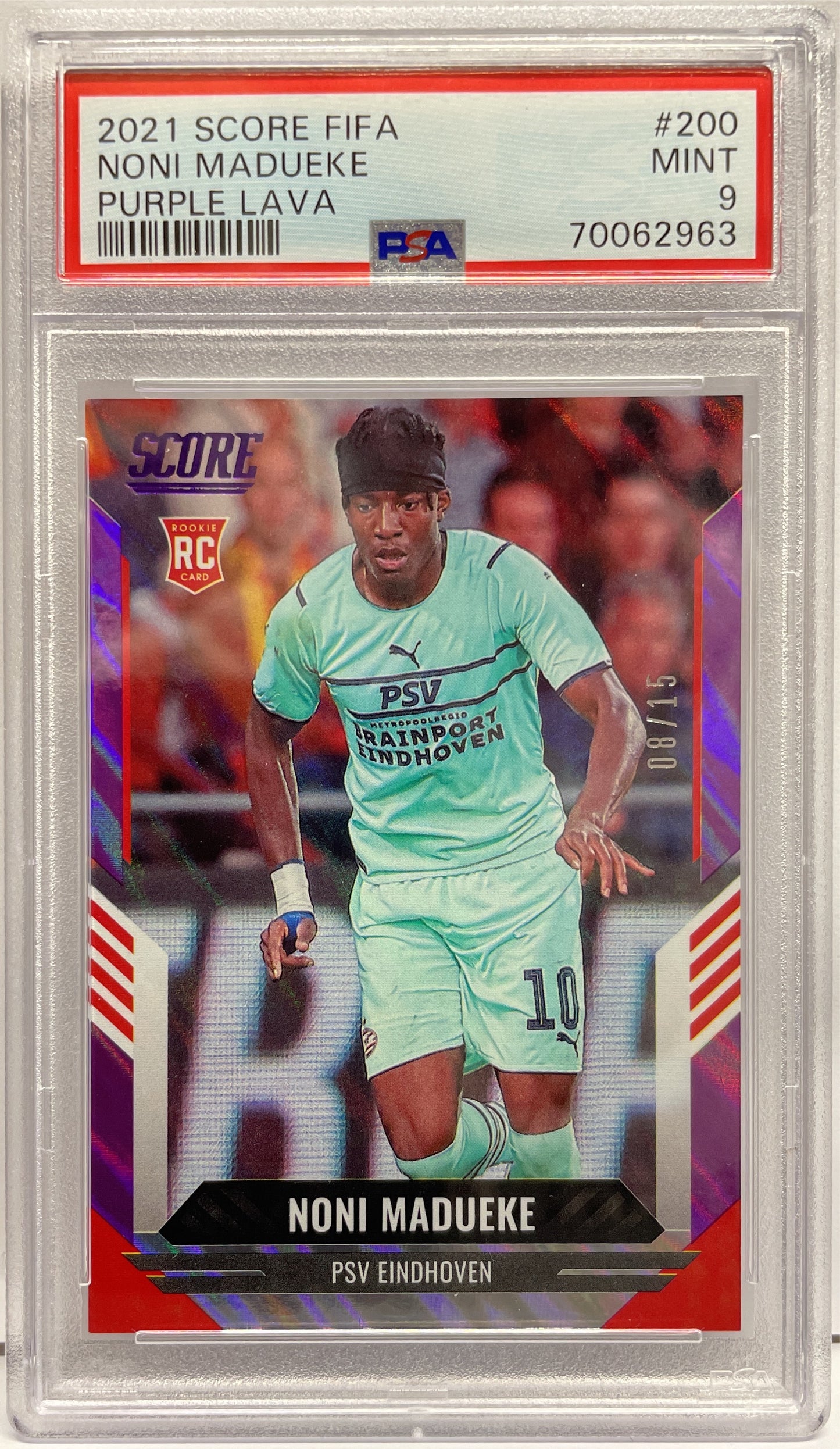 PSA 9 - Noni Madueke 8/15 Rookie Purple Lava - Score Fifa 2021/22