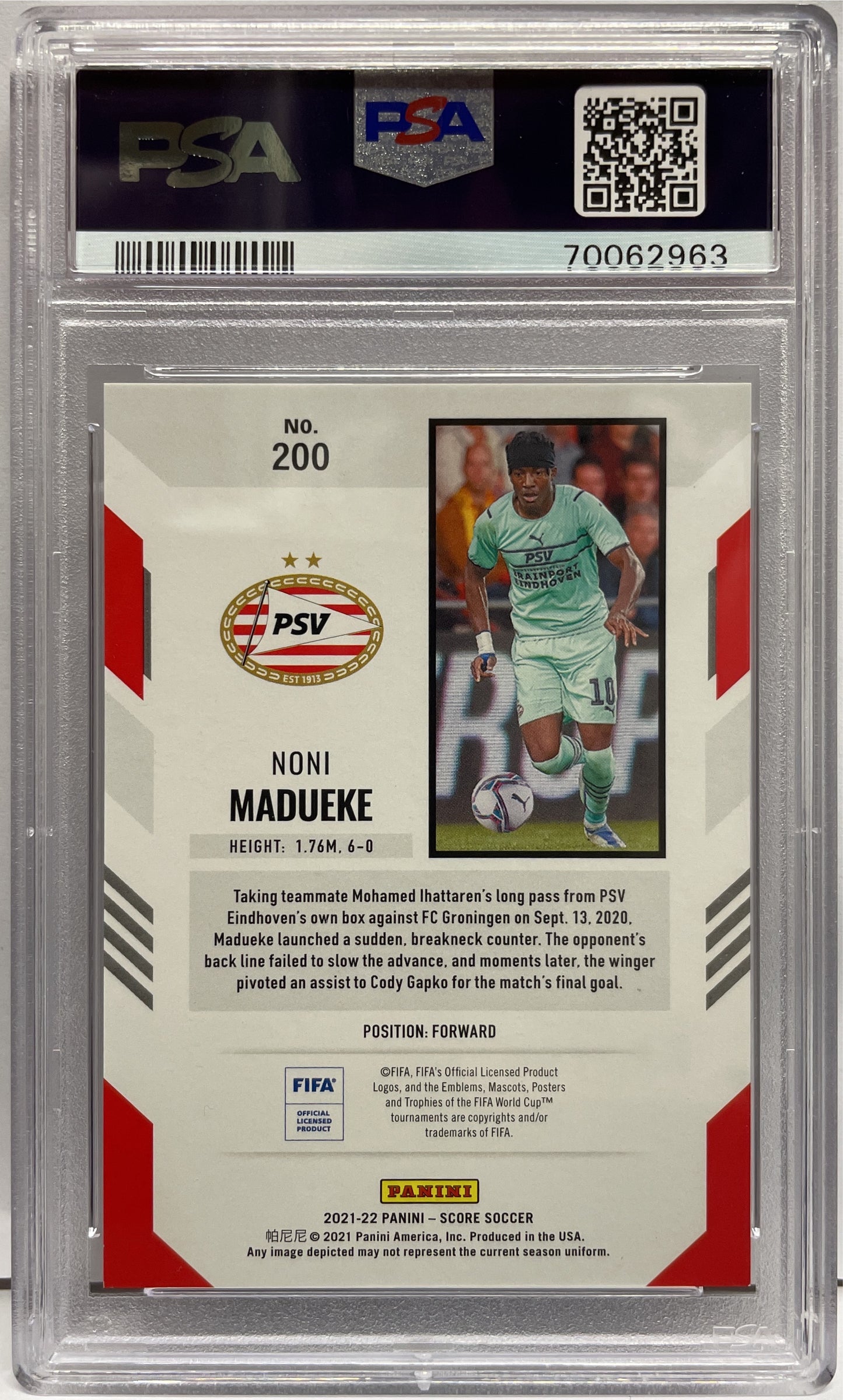 PSA 9 - Noni Madueke 8/15 Rookie Purple Lava - Score Fifa 2021/22