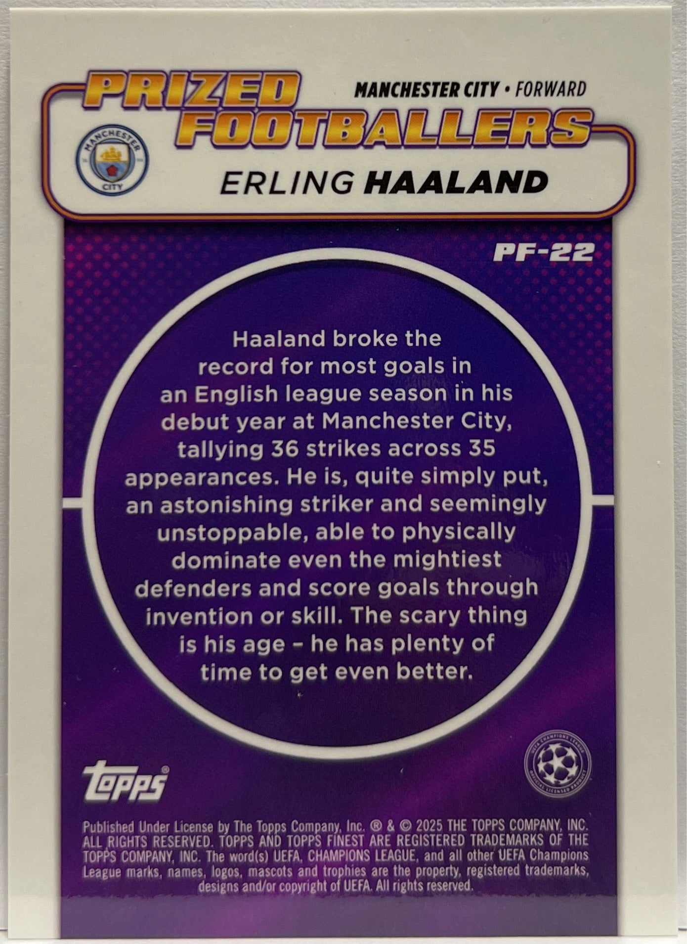 Erling Haaland 60/75 Prized Footballers Topps Finest UCC 2024/25