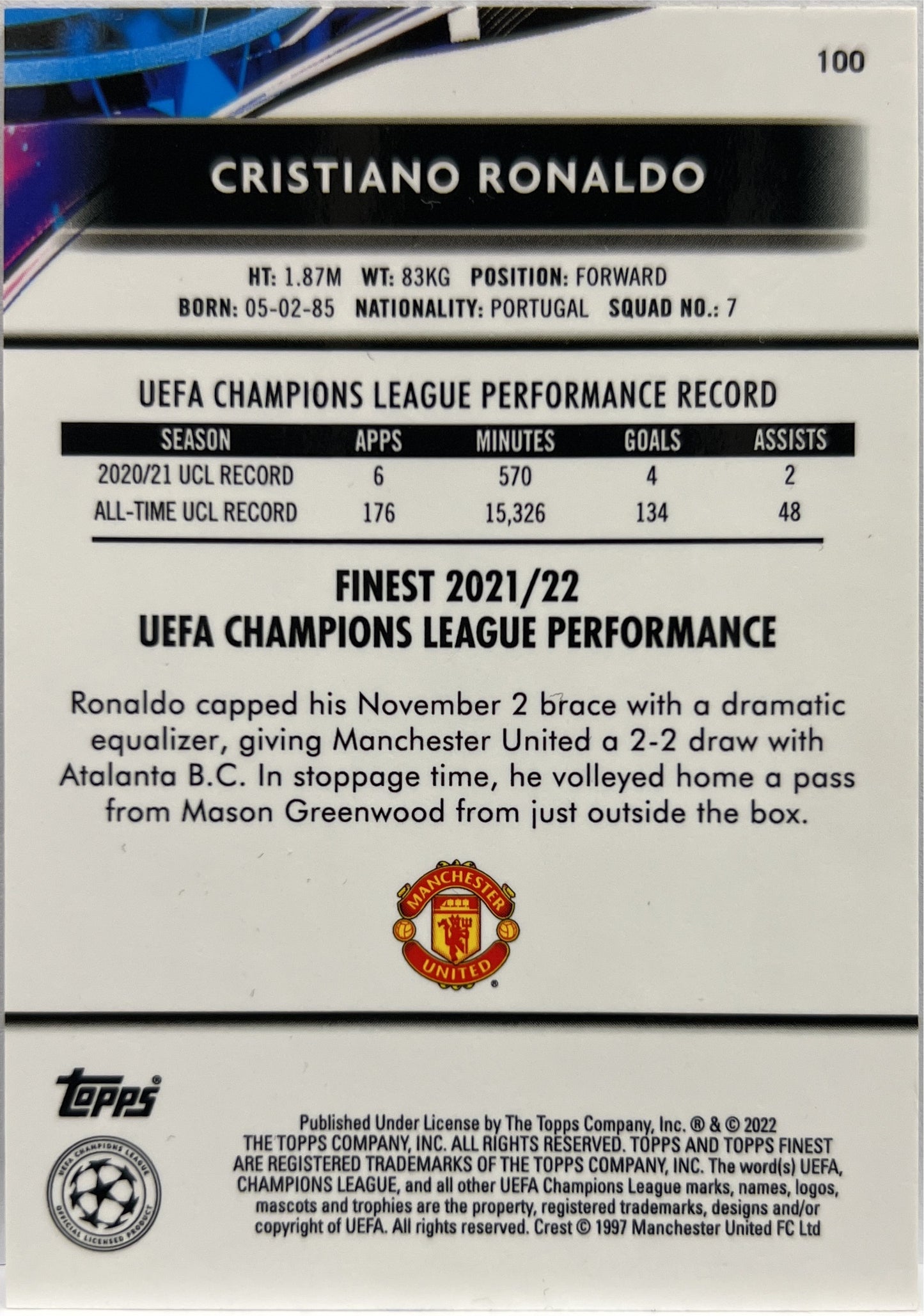 Cristiano Ronaldo Topps Finest UCL 2021/22
