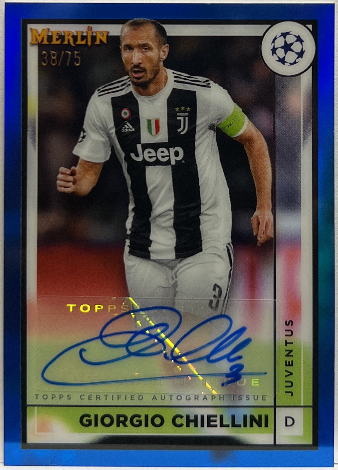 Giorgio Chiellini 38/75 Autograph Blue Topps Chrome Merlin 2022/23